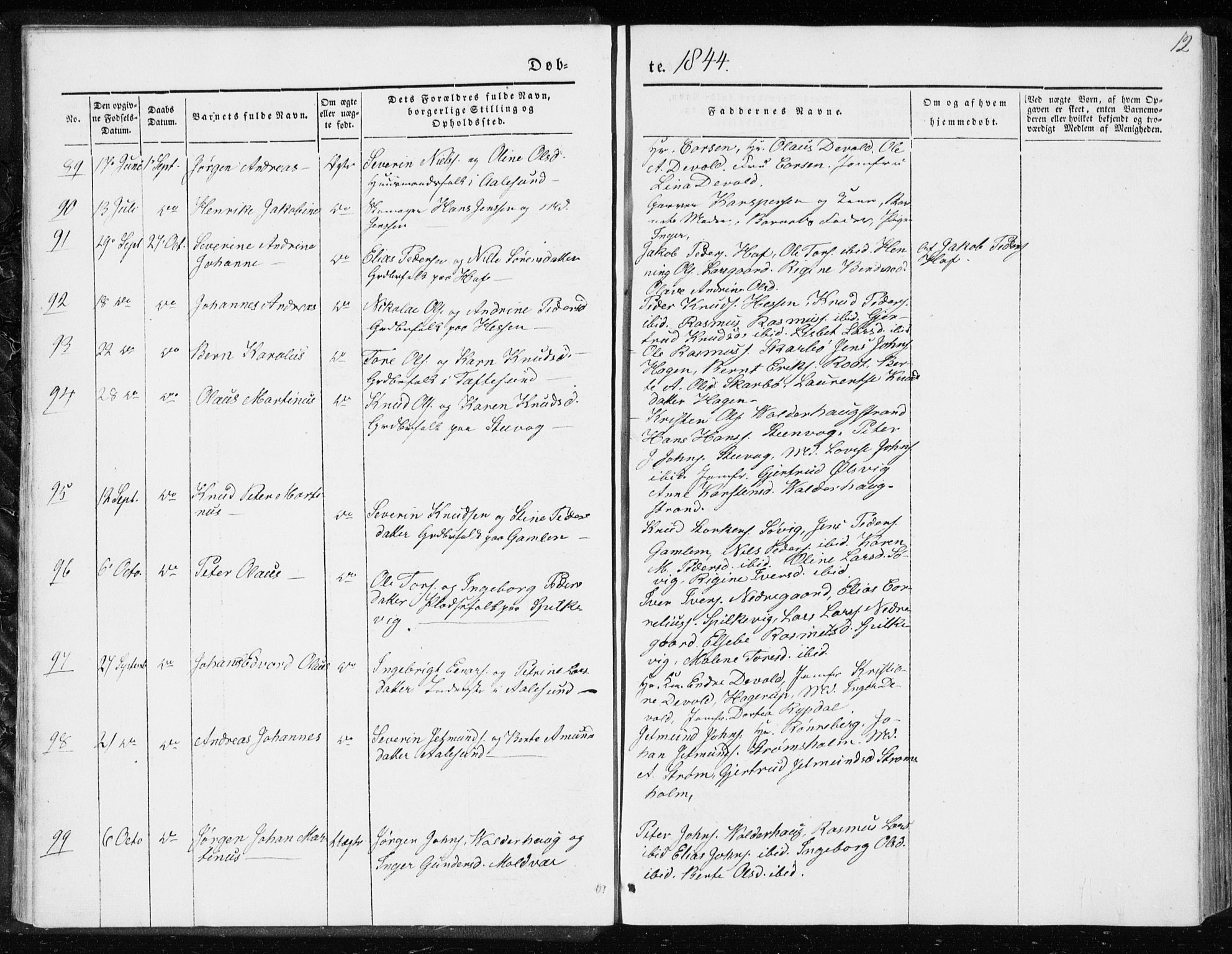 Ministerialprotokoller, klokkerbøker og fødselsregistre - Møre og Romsdal, AV/SAT-A-1454/528/L0415: Residerende kapellans bok nr. 528B03, 1843-1852, s. 12