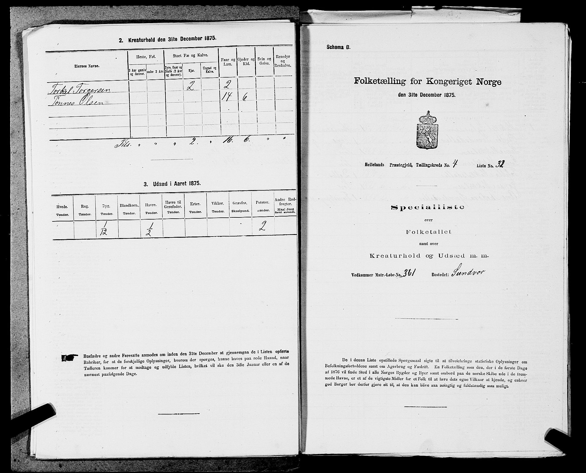 SAST, Folketelling 1875 for 1115P Helleland prestegjeld, 1875, s. 944