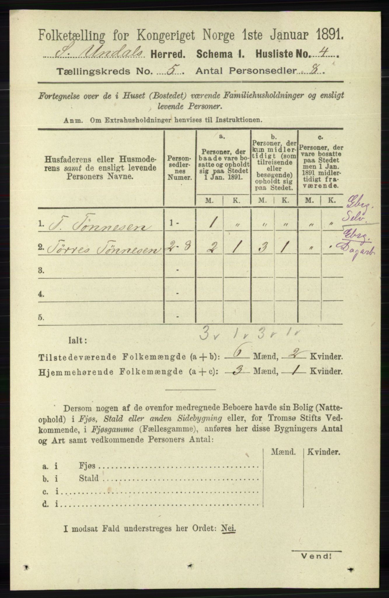 RA, Folketelling 1891 for 1029 Sør-Audnedal herred, 1891, s. 1832