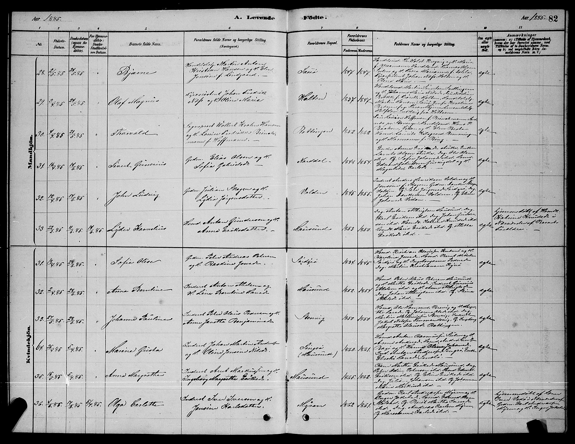 Ministerialprotokoller, klokkerbøker og fødselsregistre - Sør-Trøndelag, SAT/A-1456/640/L0585: Klokkerbok nr. 640C03, 1878-1891, s. 82
