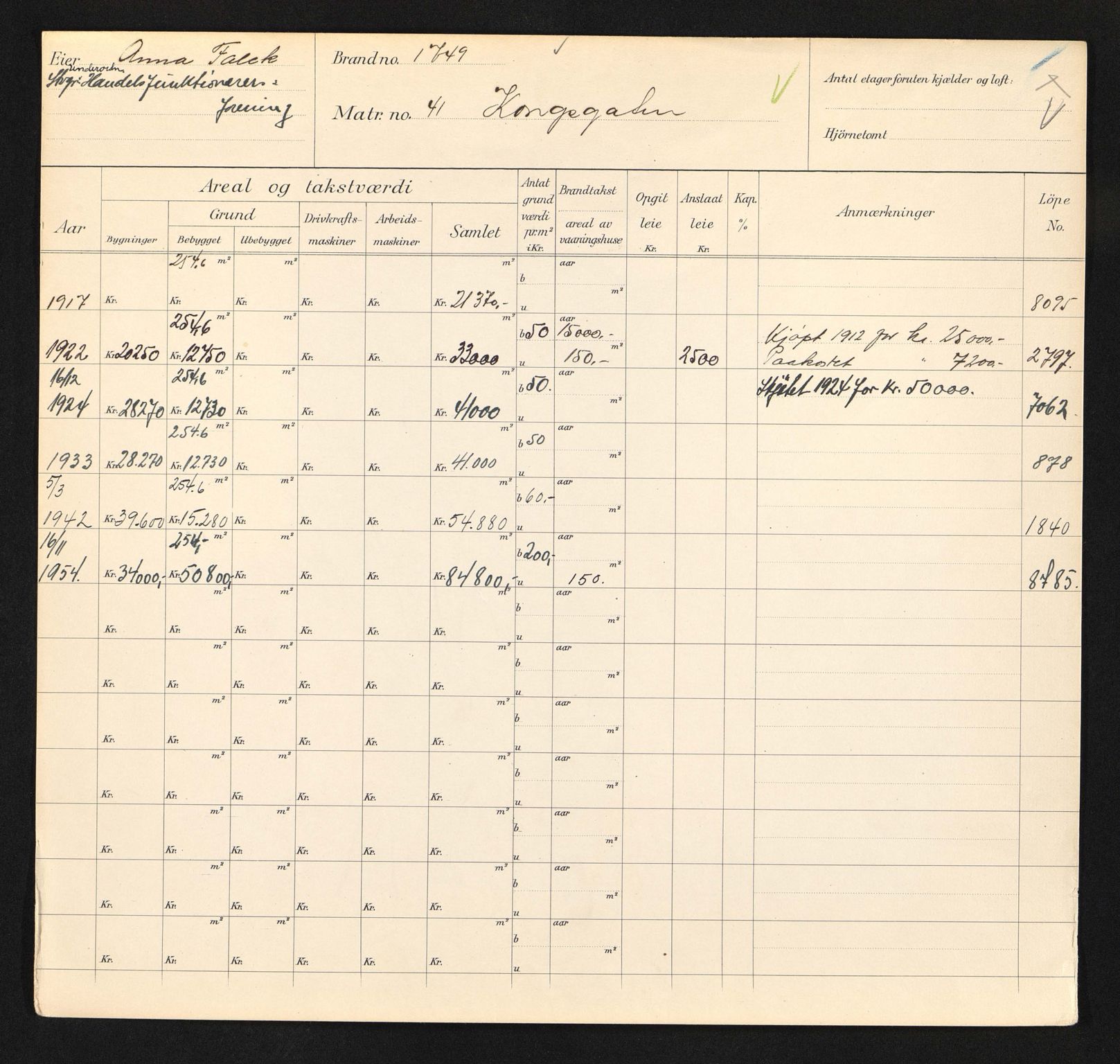 Stavanger kommune. Skattetakstvesenet, BYST/A-0440/F/Fa/Faa/L0026/0002: Skattetakstkort / Kongsgata 36 - 74a