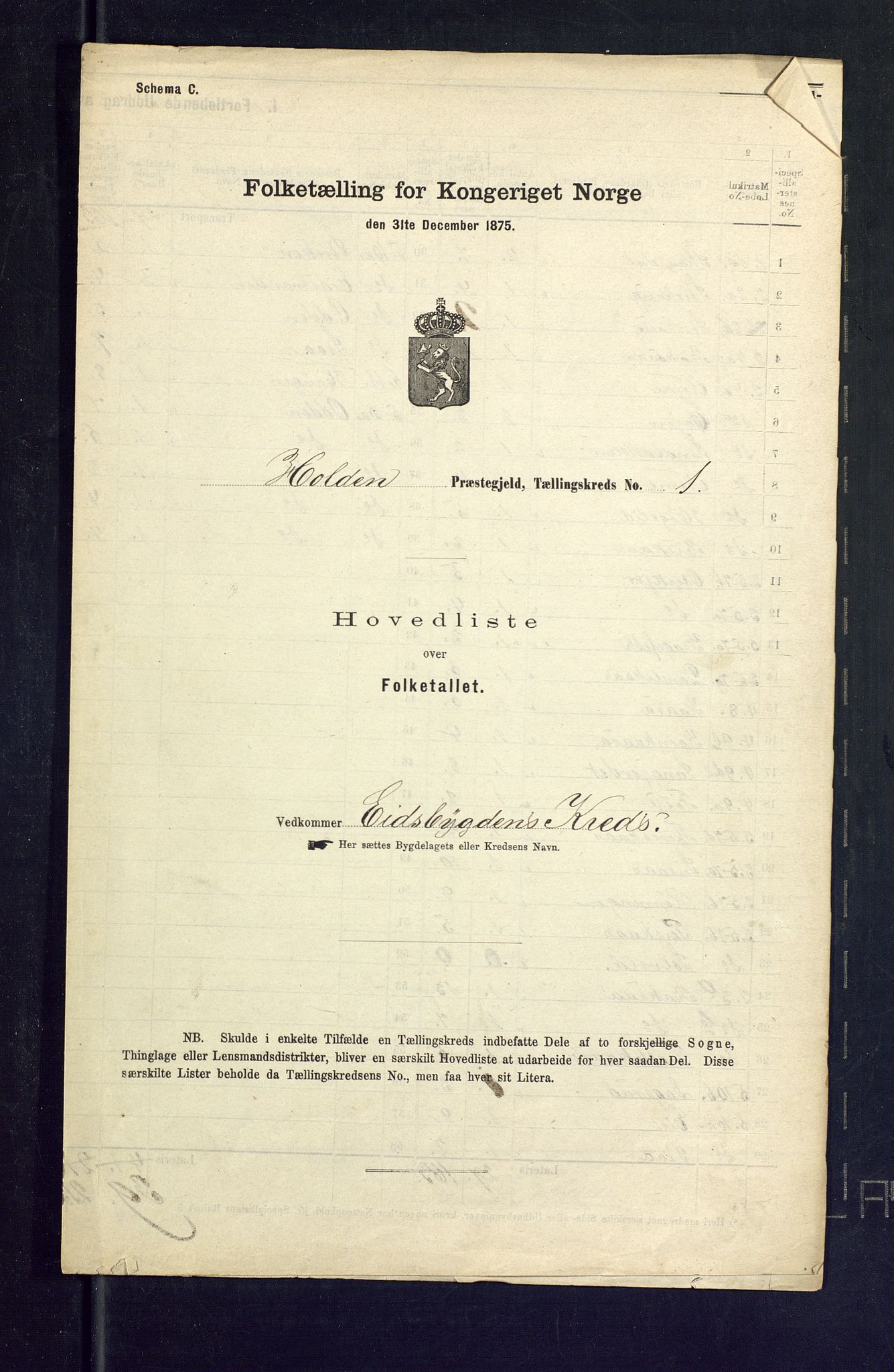 SAKO, Folketelling 1875 for 0819P Holla prestegjeld, 1875, s. 2