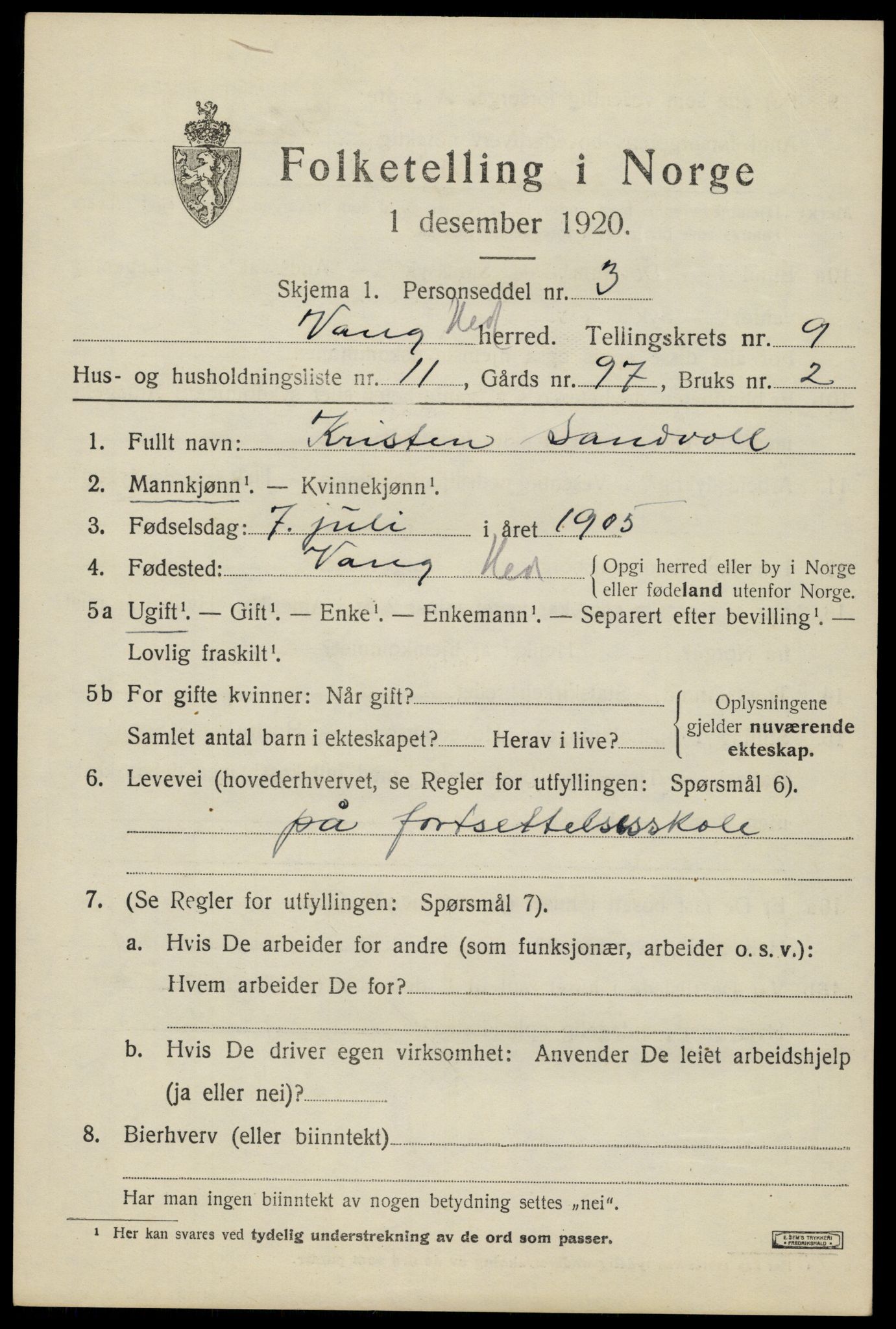 SAH, Folketelling 1920 for 0414 Vang herred, 1920, s. 18227