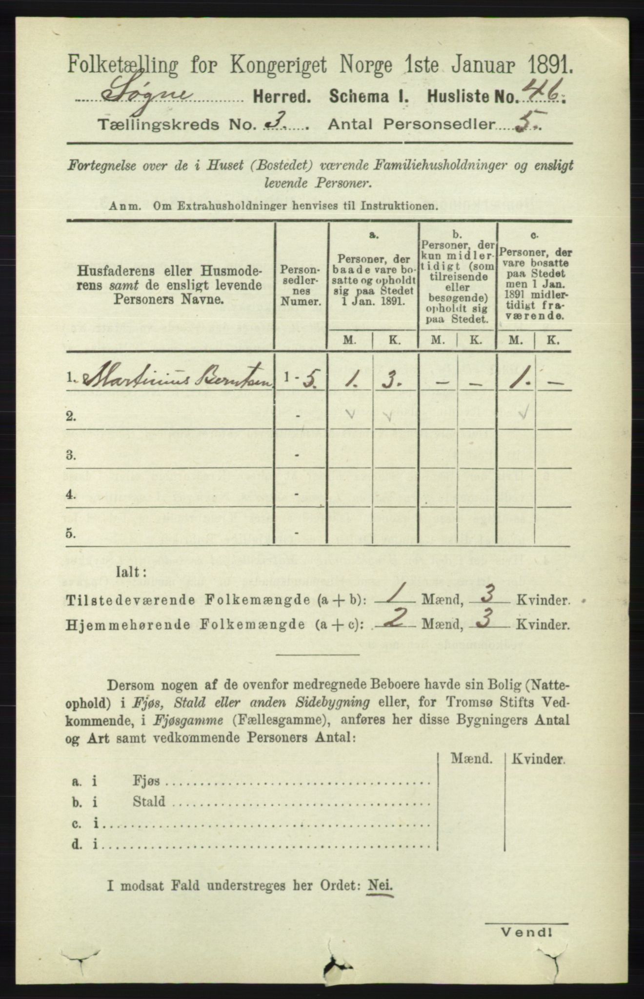 RA, Folketelling 1891 for 1018 Søgne herred, 1891, s. 312