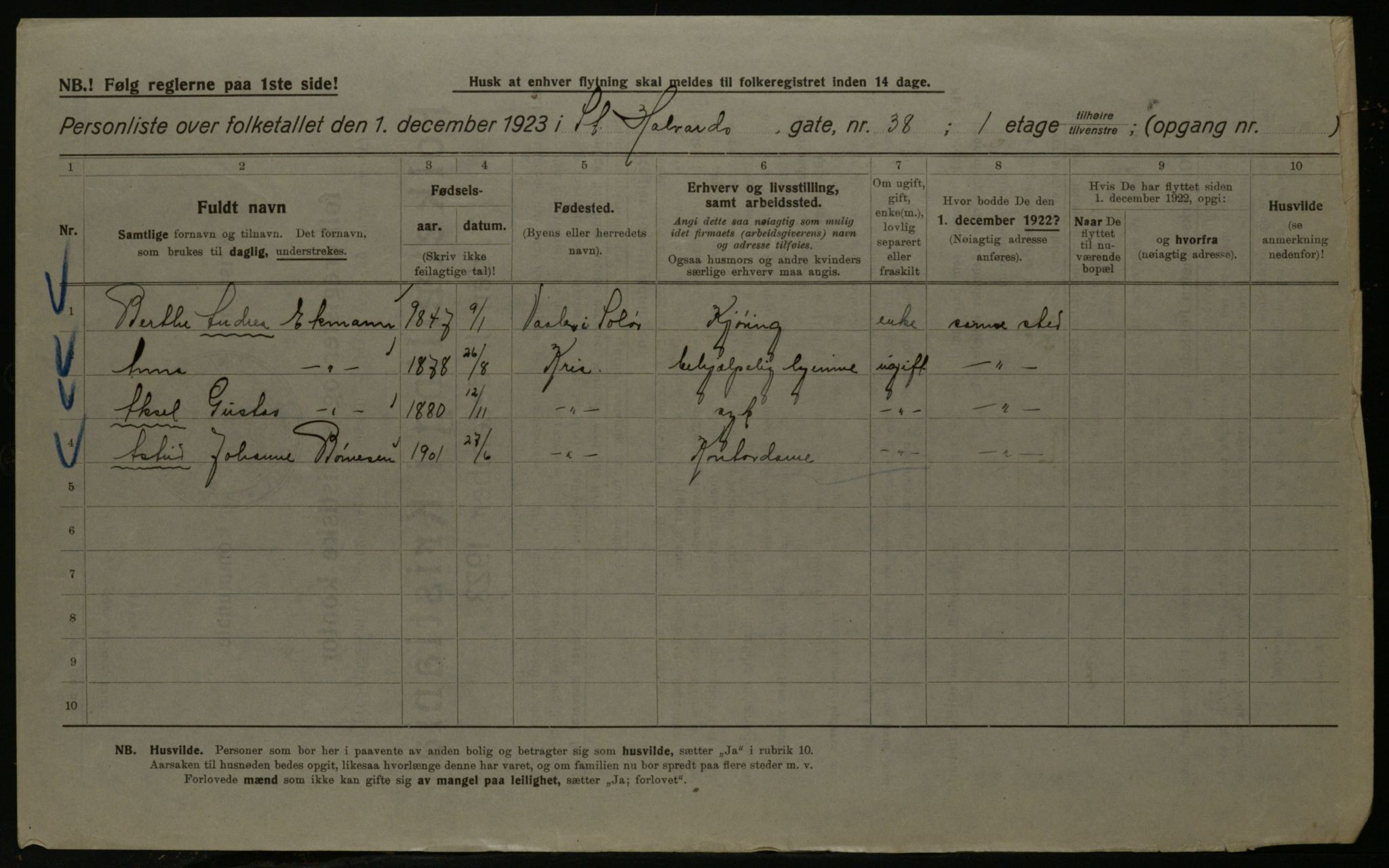 OBA, Kommunal folketelling 1.12.1923 for Kristiania, 1923, s. 96993