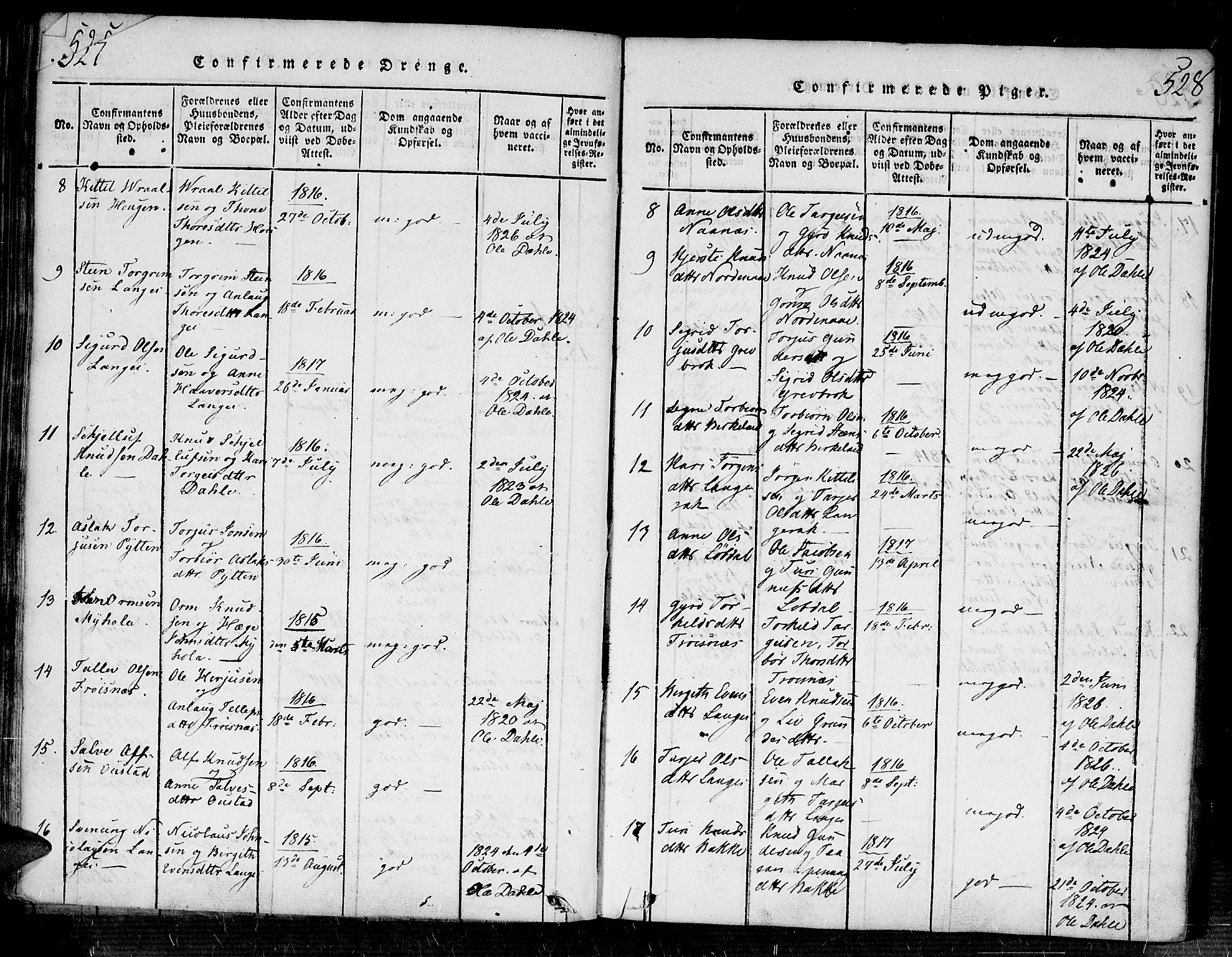 Bygland sokneprestkontor, SAK/1111-0006/F/Fa/Fab/L0003: Ministerialbok nr. A 3, 1816-1841, s. 527-528