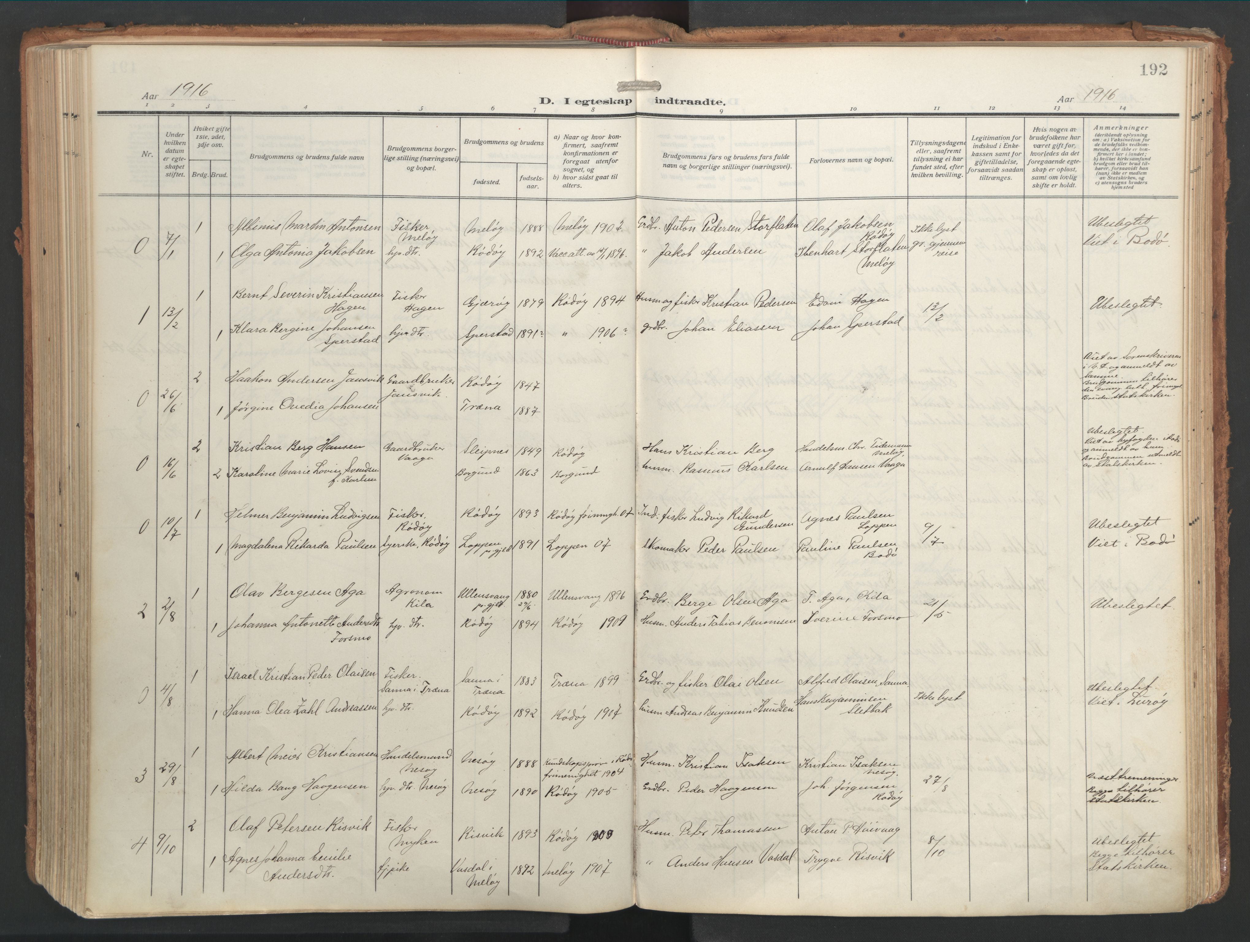 Ministerialprotokoller, klokkerbøker og fødselsregistre - Nordland, AV/SAT-A-1459/841/L0614: Ministerialbok nr. 841A17, 1911-1925, s. 192