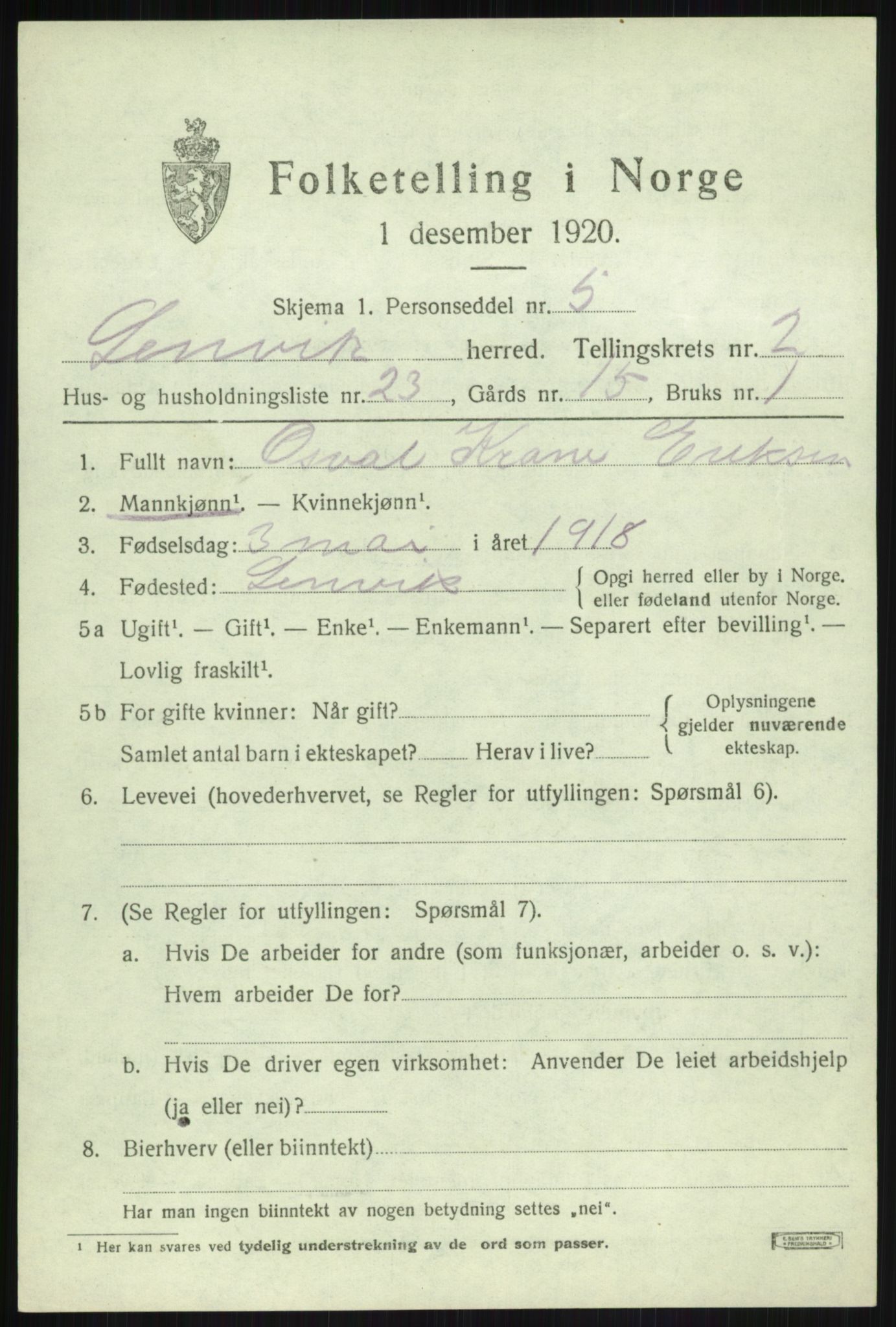 SATØ, Folketelling 1920 for 1931 Lenvik herred, 1920, s. 4246