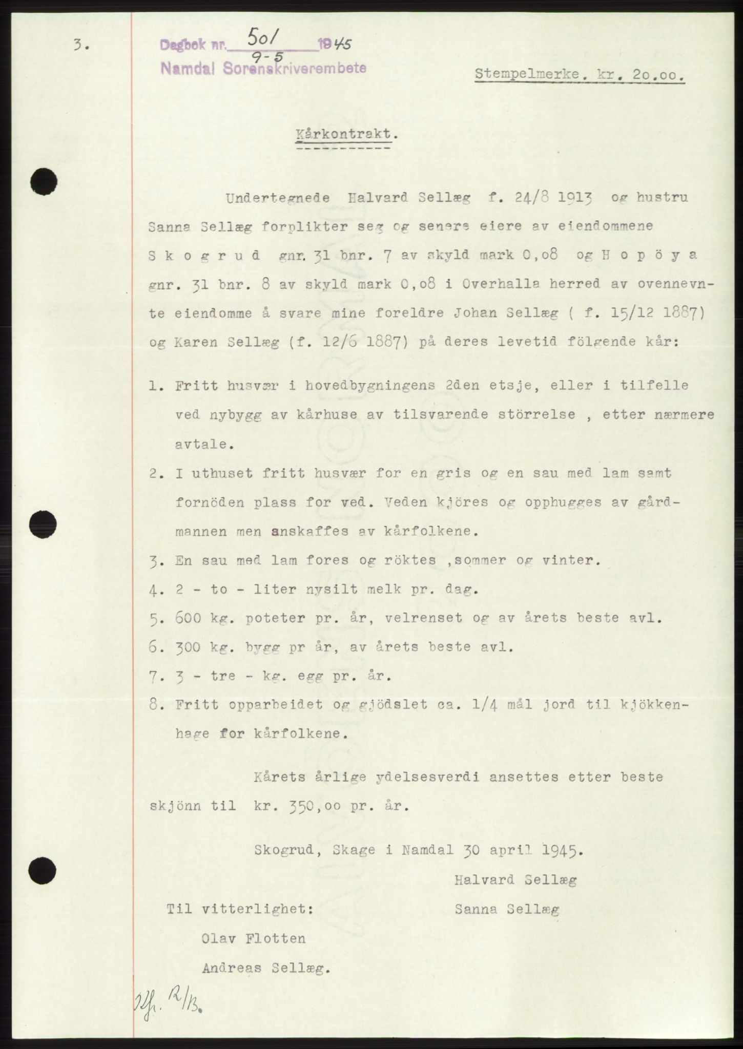 Namdal sorenskriveri, SAT/A-4133/1/2/2C: Pantebok nr. -, 1944-1945, Dagboknr: 501/1945