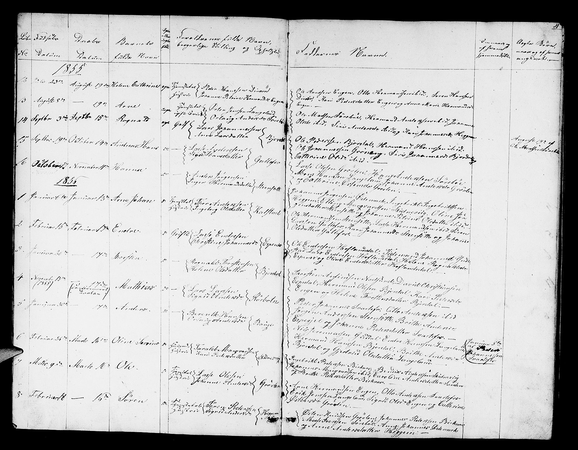 Fjaler sokneprestembete, AV/SAB-A-79801/H/Hab/Habd/L0001: Klokkerbok nr. D 1, 1854-1891, s. 4
