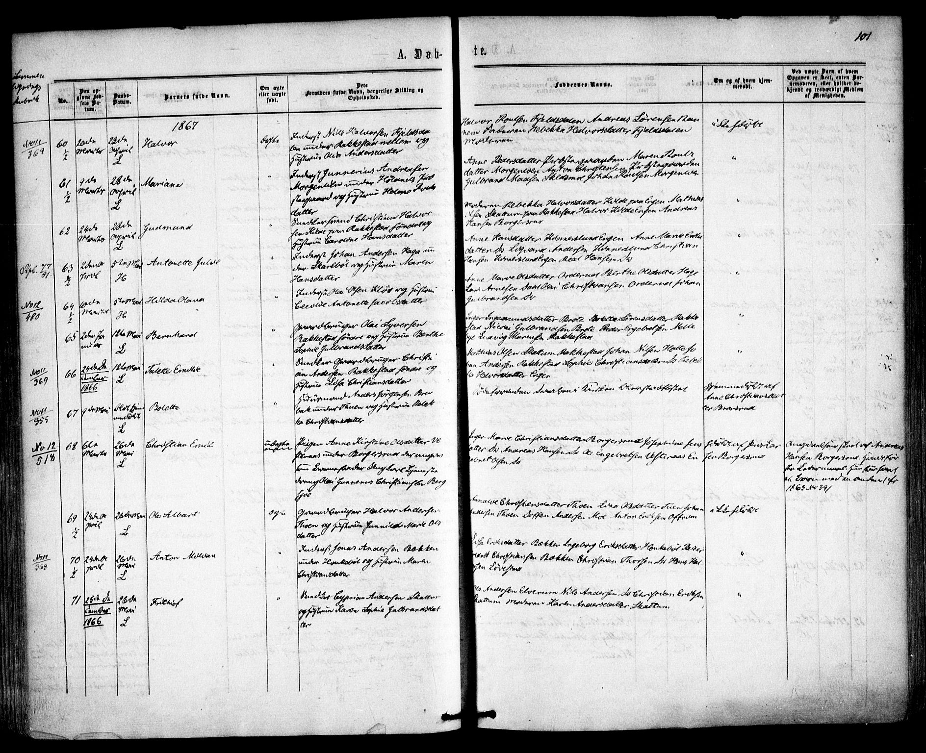 Høland prestekontor Kirkebøker, AV/SAO-A-10346a/F/Fa/L0011: Ministerialbok nr. I 11, 1862-1869, s. 101