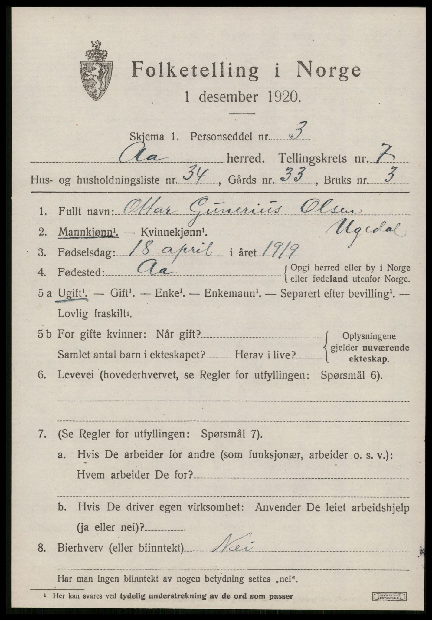 SAT, Folketelling 1920 for 1630 Å herred, 1920, s. 3342