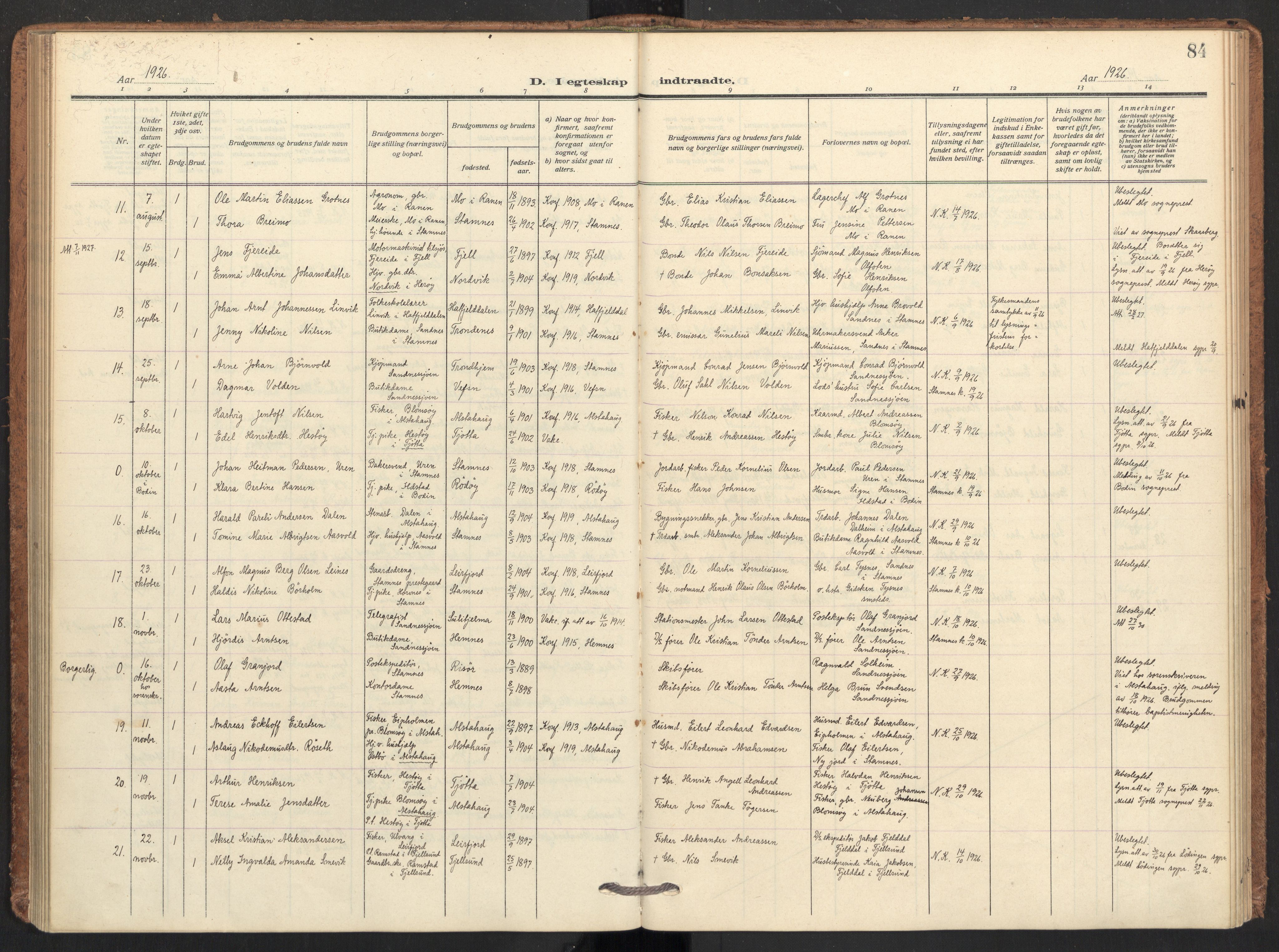 Ministerialprotokoller, klokkerbøker og fødselsregistre - Nordland, SAT/A-1459/831/L0473: Ministerialbok nr. 831A04, 1909-1934, s. 84