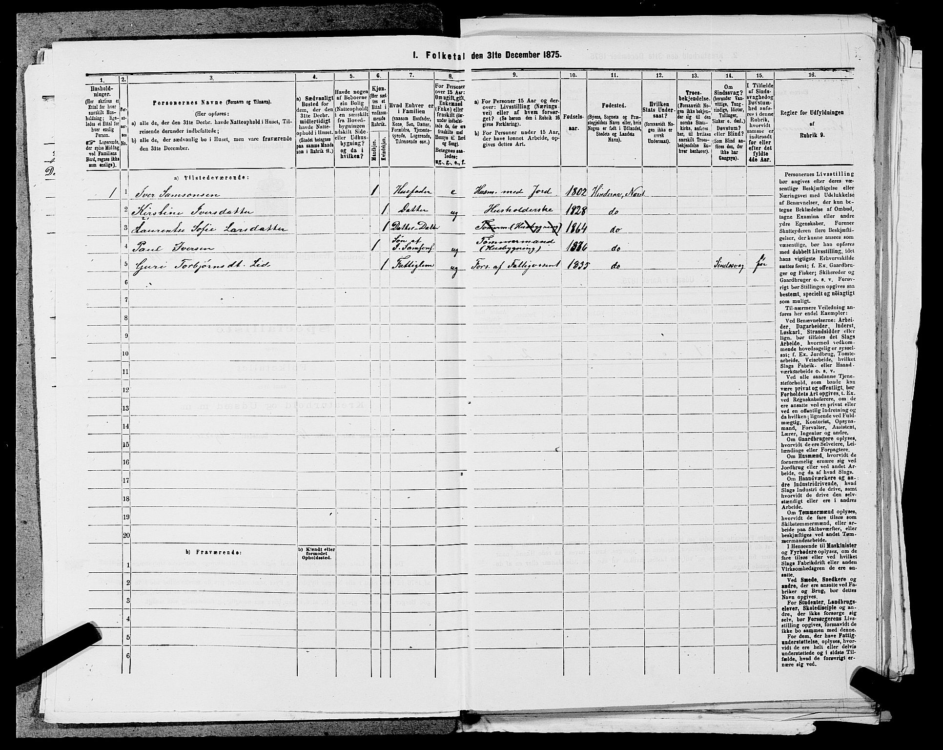 SAST, Folketelling 1875 for 1139P Nedstrand prestegjeld, 1875, s. 227