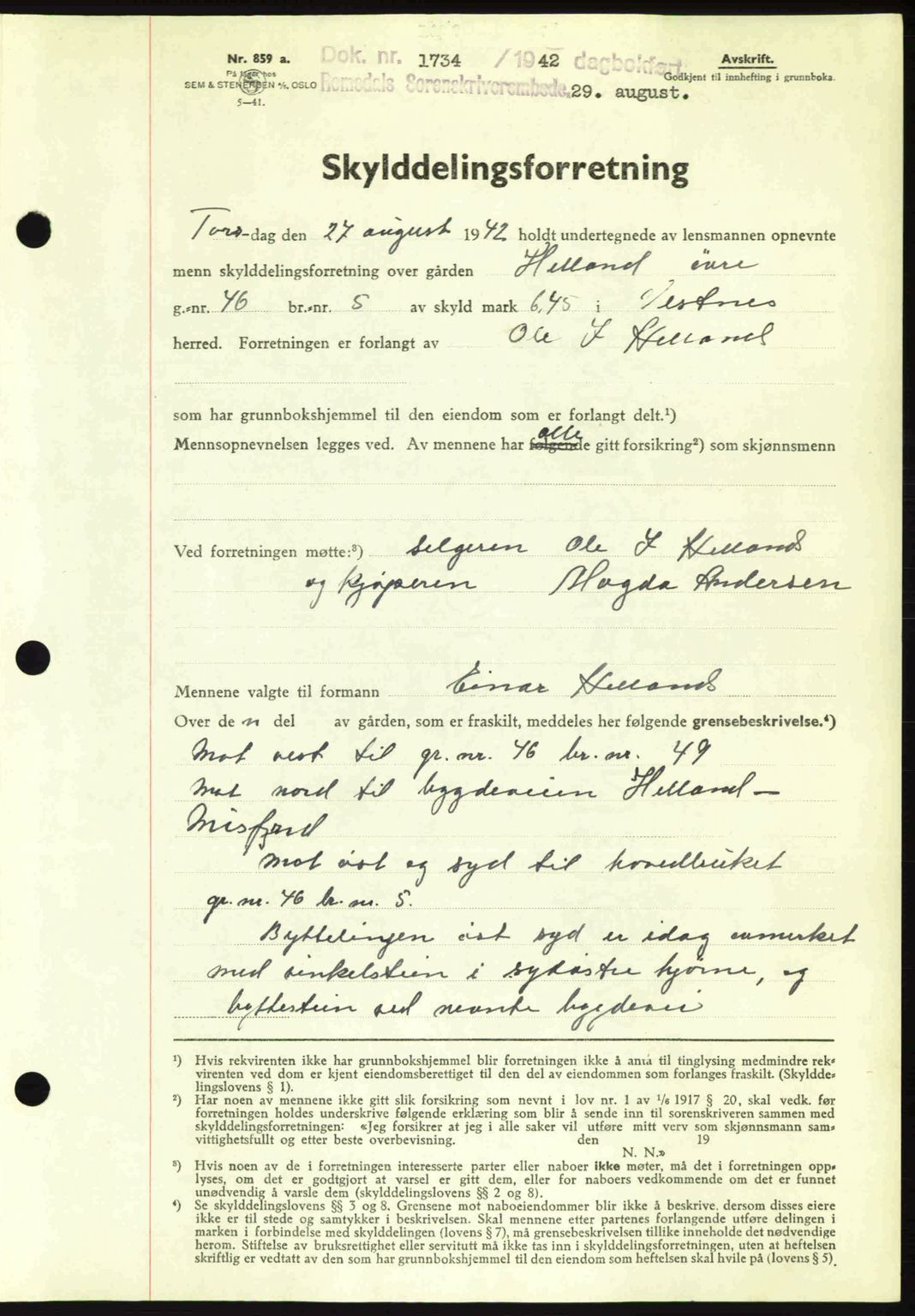 Romsdal sorenskriveri, SAT/A-4149/1/2/2C: Pantebok nr. A12, 1942-1942, Dagboknr: 1734/1942