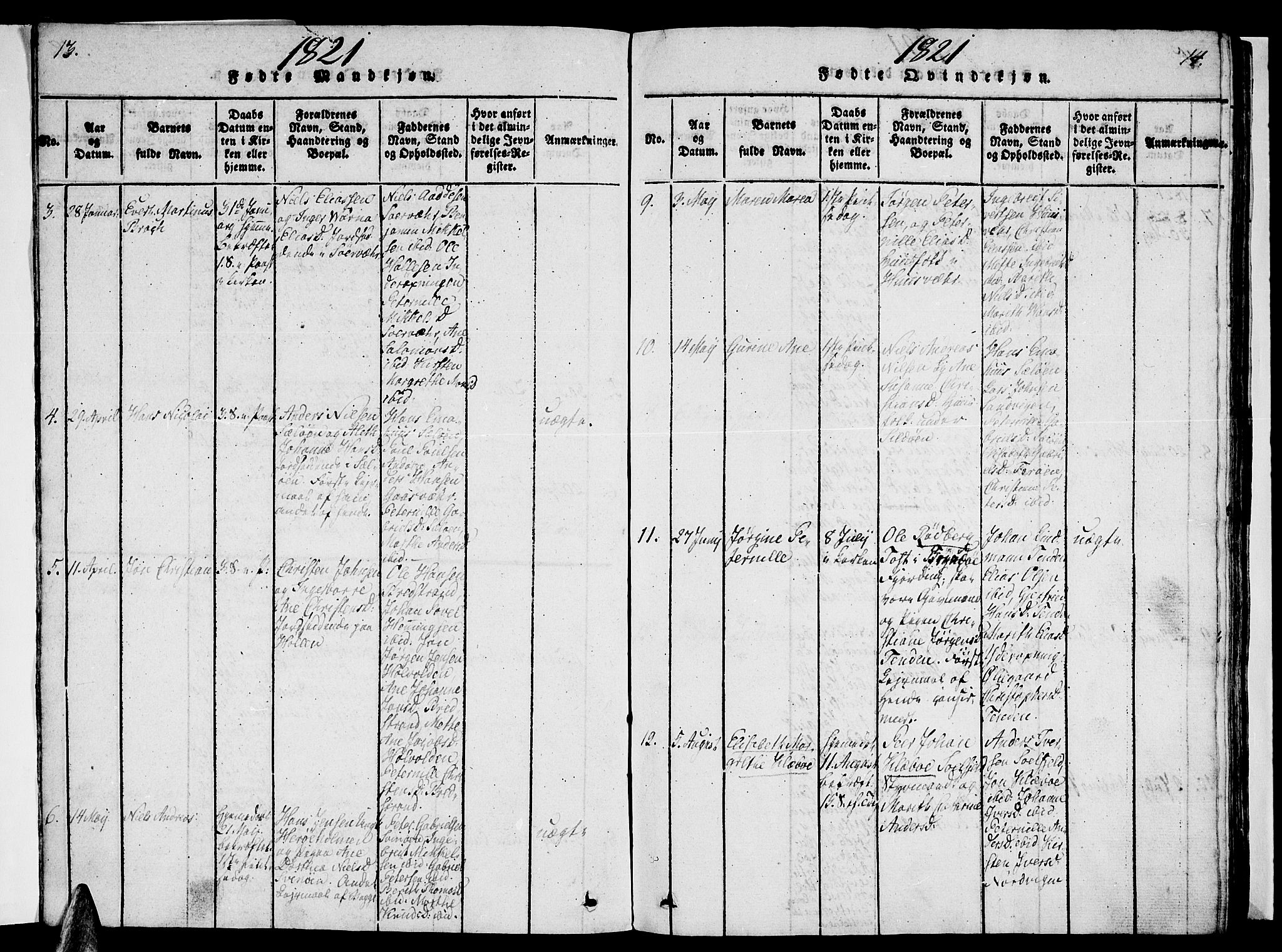 Ministerialprotokoller, klokkerbøker og fødselsregistre - Nordland, AV/SAT-A-1459/834/L0510: Klokkerbok nr. 834C01, 1820-1847, s. 13-14