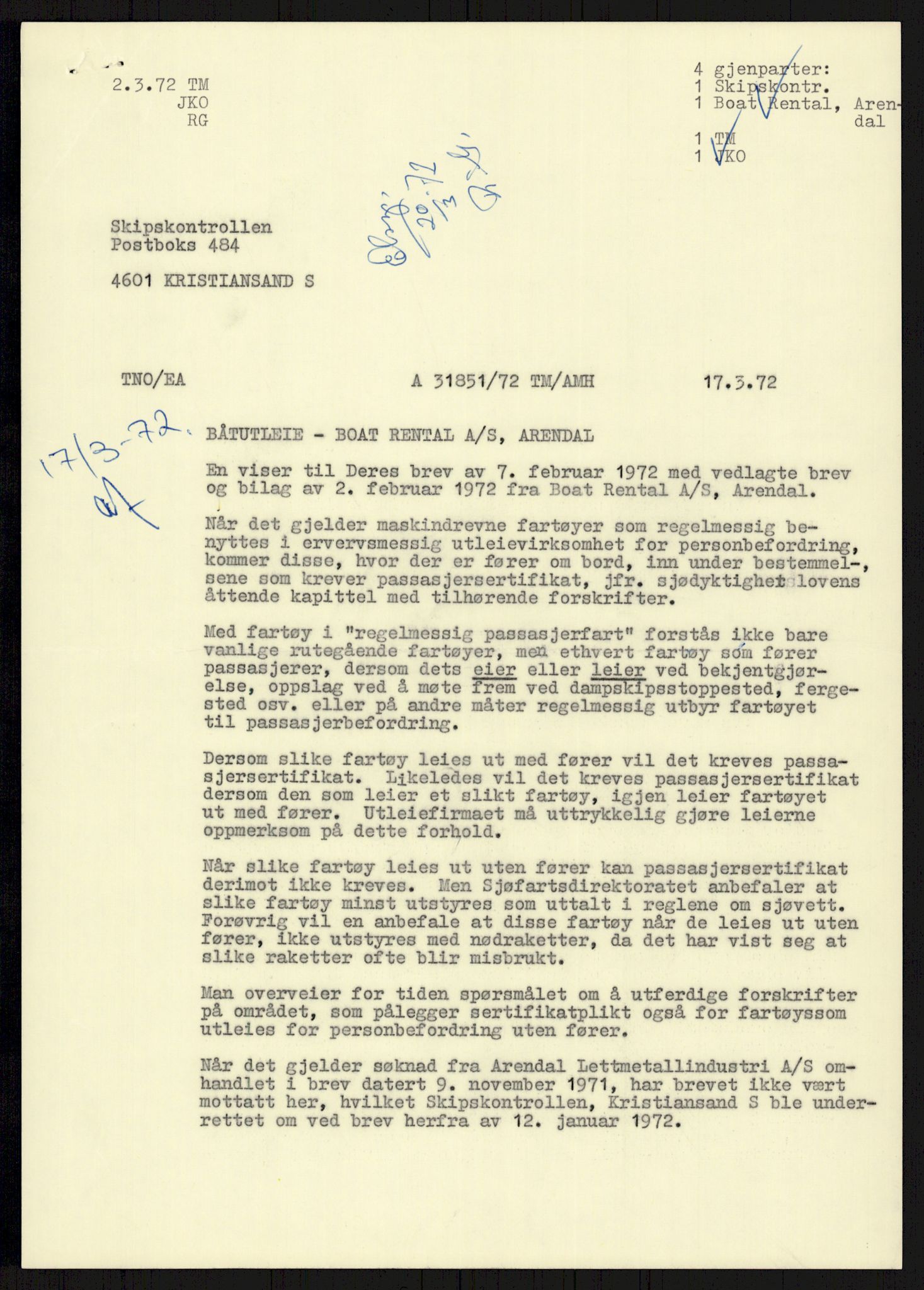 Sjøfartsdirektoratet med forløpere, generelt arkiv, AV/RA-S-1407/D/Du/Duc/L0641/0004: Skipskontrollen - Forskrifter    / Utleiebåter (2 mapper), 1977-1989, s. 201