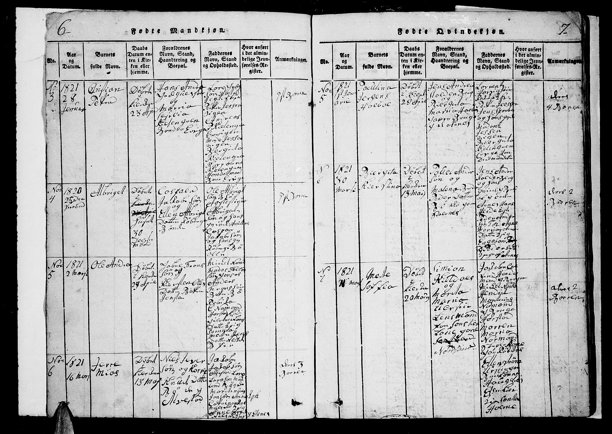 Trondenes sokneprestkontor, AV/SATØ-S-1319/H/Hb/L0003klokker: Klokkerbok nr. 3, 1820-1834, s. 6-7