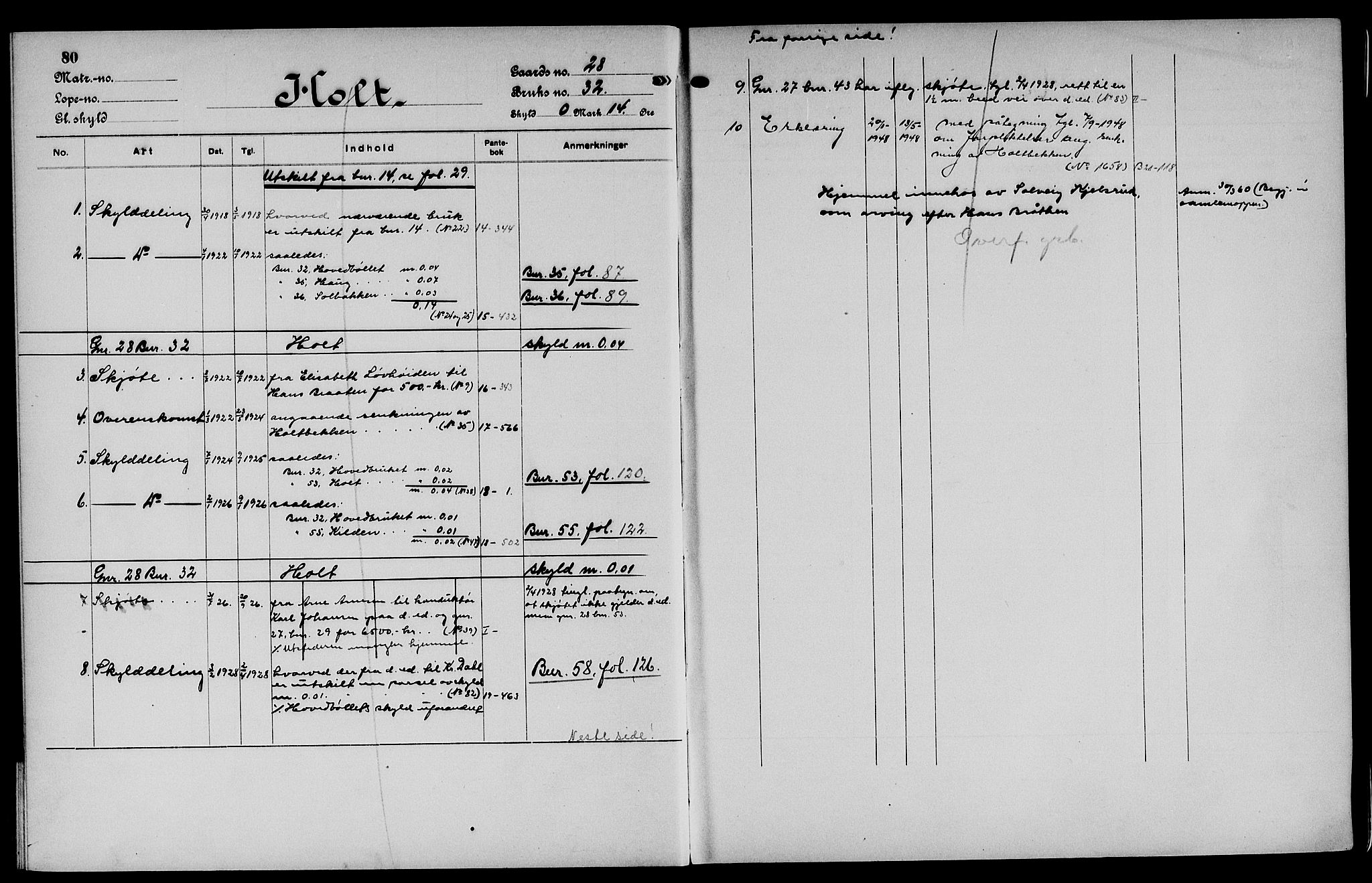 Vinger og Odal sorenskriveri, SAH/TING-022/H/Ha/Hac/Hacc/L0005: Panteregister nr. 3.5, 1923, s. 80