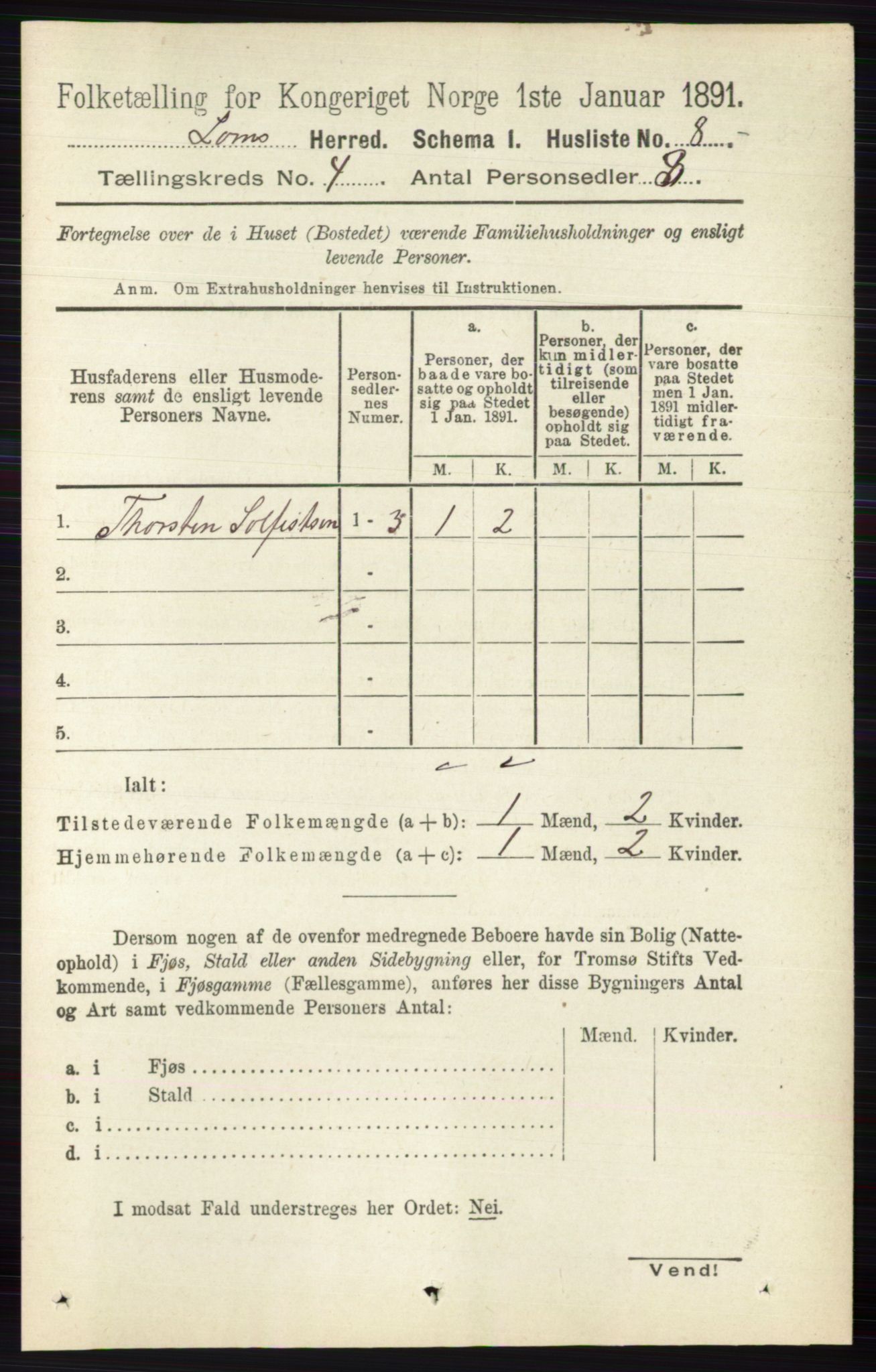 RA, Folketelling 1891 for 0514 Lom herred, 1891, s. 1463