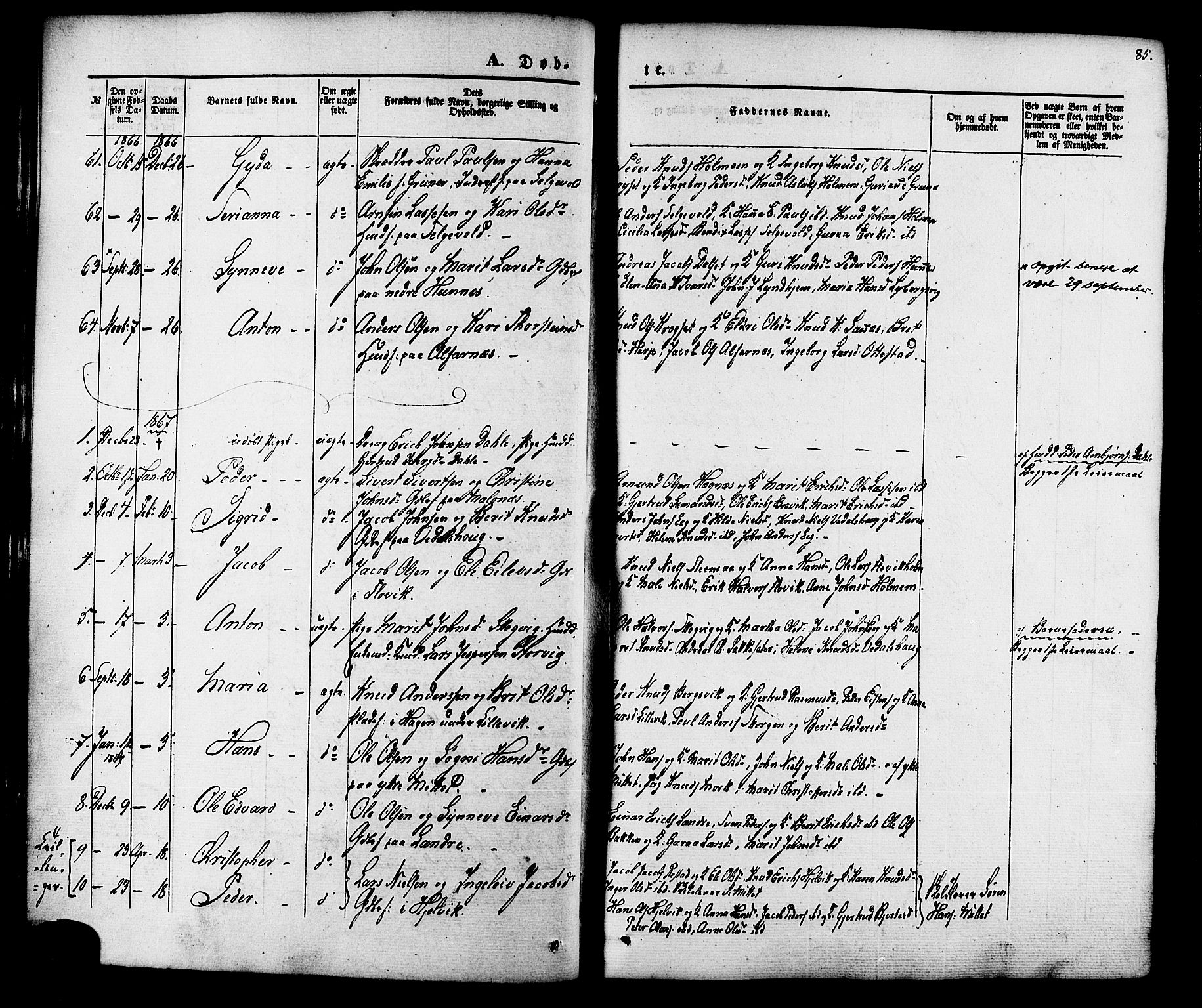 Ministerialprotokoller, klokkerbøker og fødselsregistre - Møre og Romsdal, AV/SAT-A-1454/547/L0603: Ministerialbok nr. 547A05, 1846-1877, s. 85