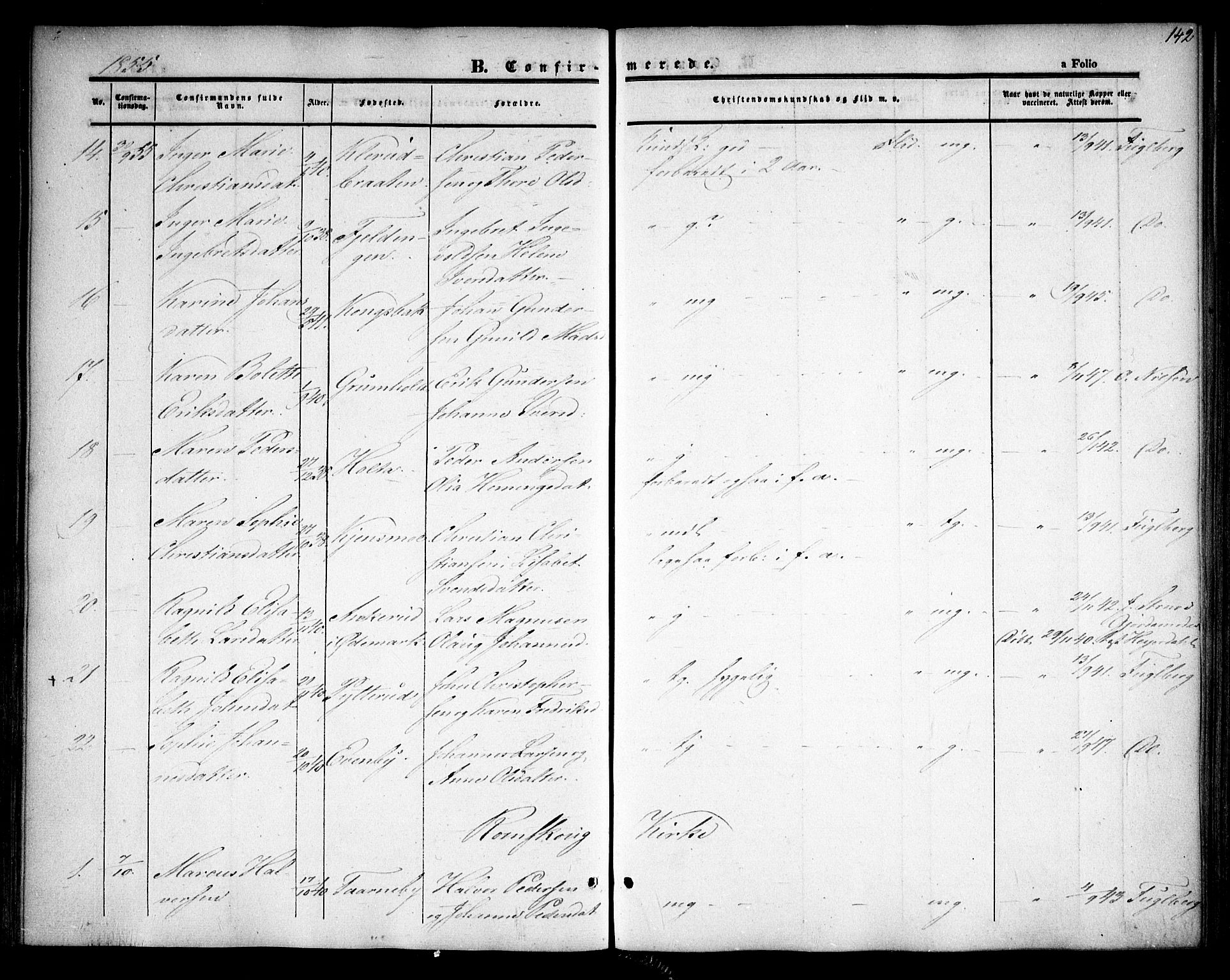 Rødenes prestekontor Kirkebøker, AV/SAO-A-2005/F/Fa/L0006: Ministerialbok nr. I 6, 1850-1859, s. 142