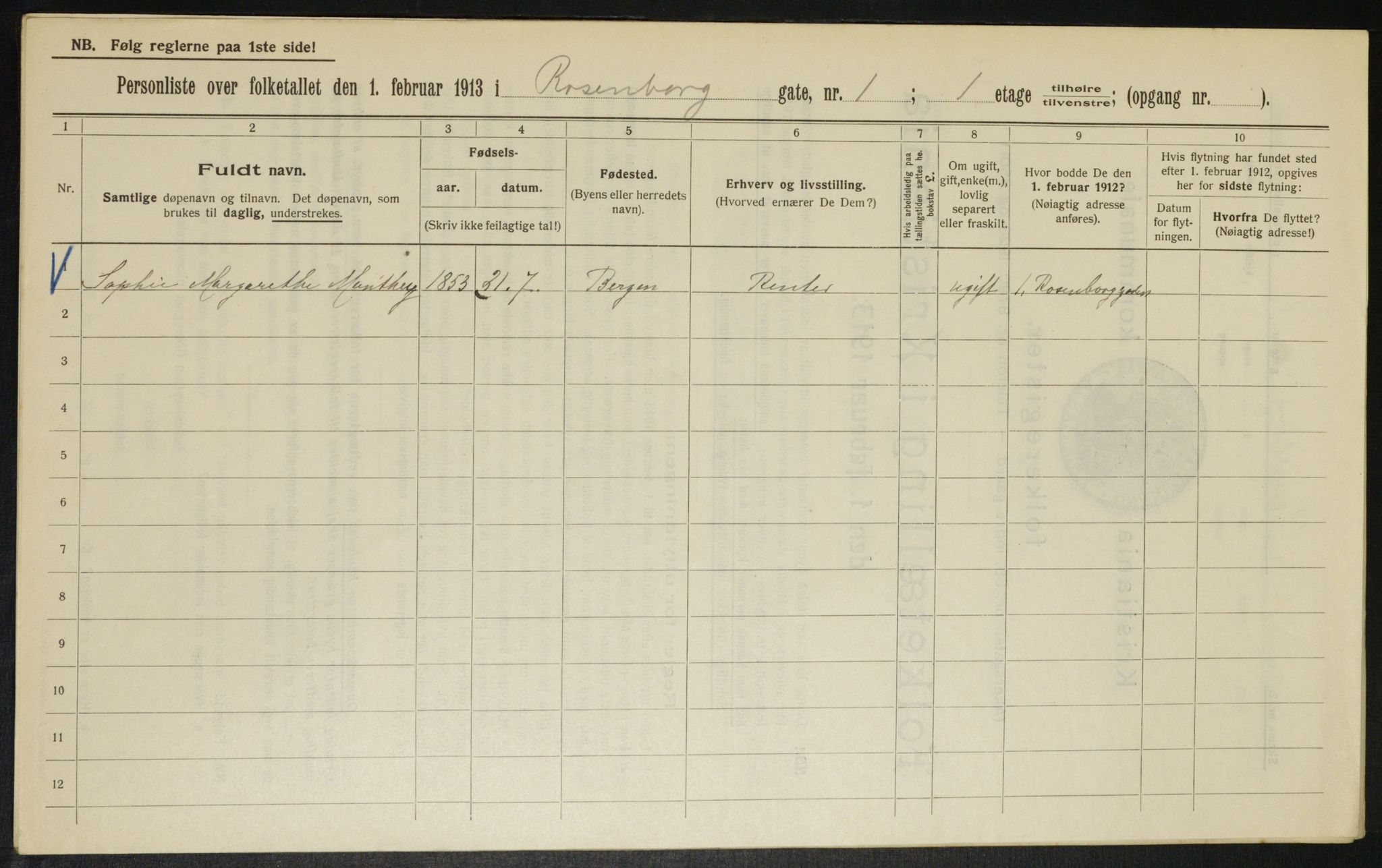 OBA, Kommunal folketelling 1.2.1913 for Kristiania, 1913, s. 83407