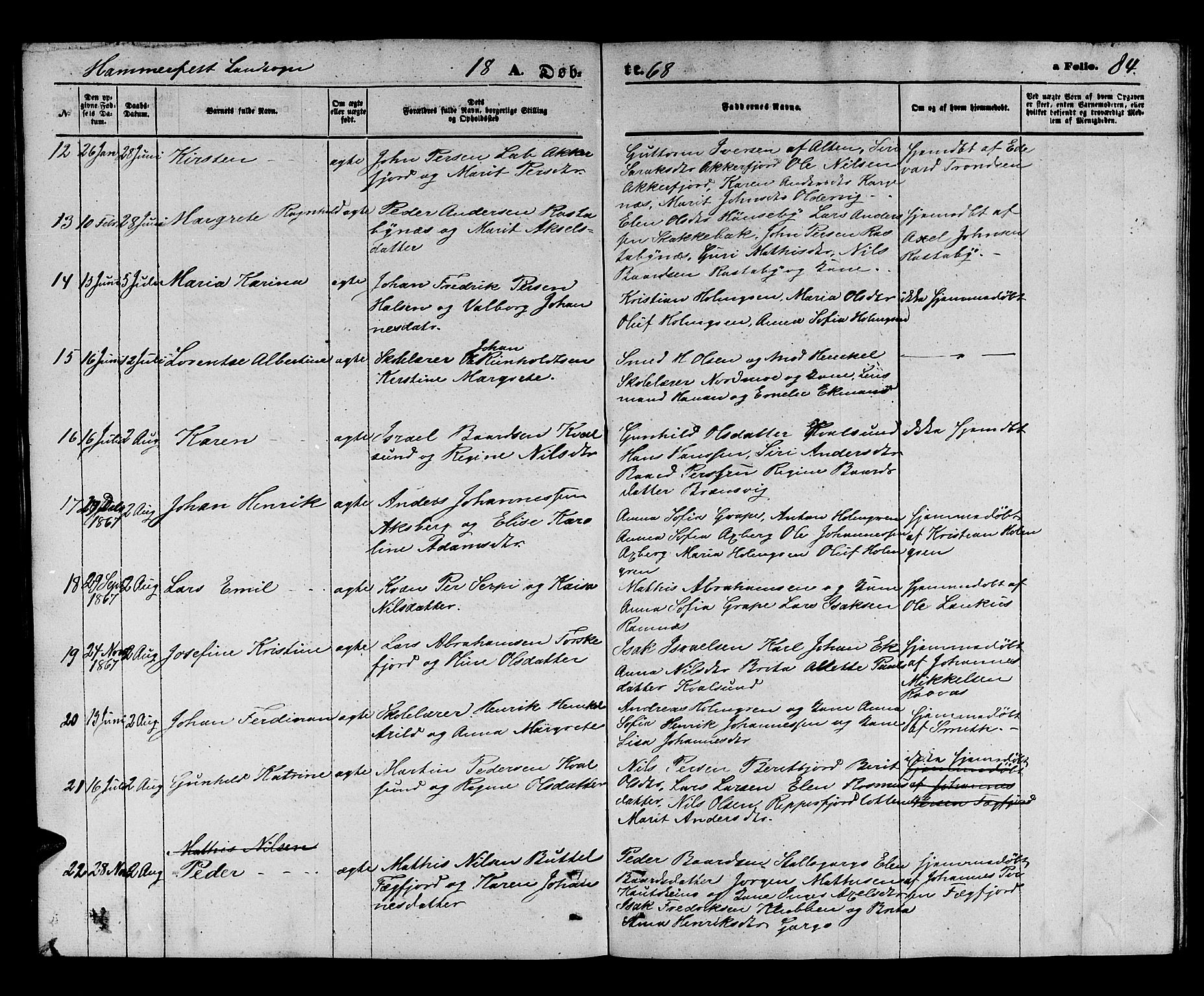 Hammerfest sokneprestkontor, AV/SATØ-S-1347/H/Hb/L0003.klokk: Klokkerbok nr. 3 /2, 1863-1868, s. 84