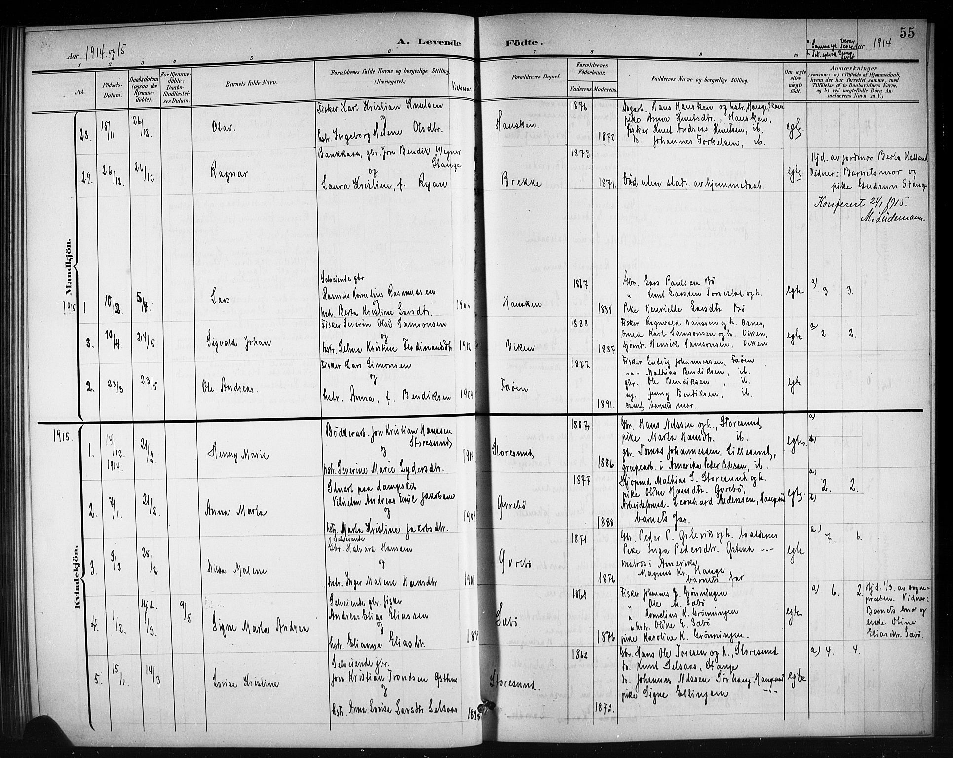 Torvastad sokneprestkontor, AV/SAST-A -101857/H/Ha/Hab/L0008: Klokkerbok nr. B 8, 1901-1924, s. 55