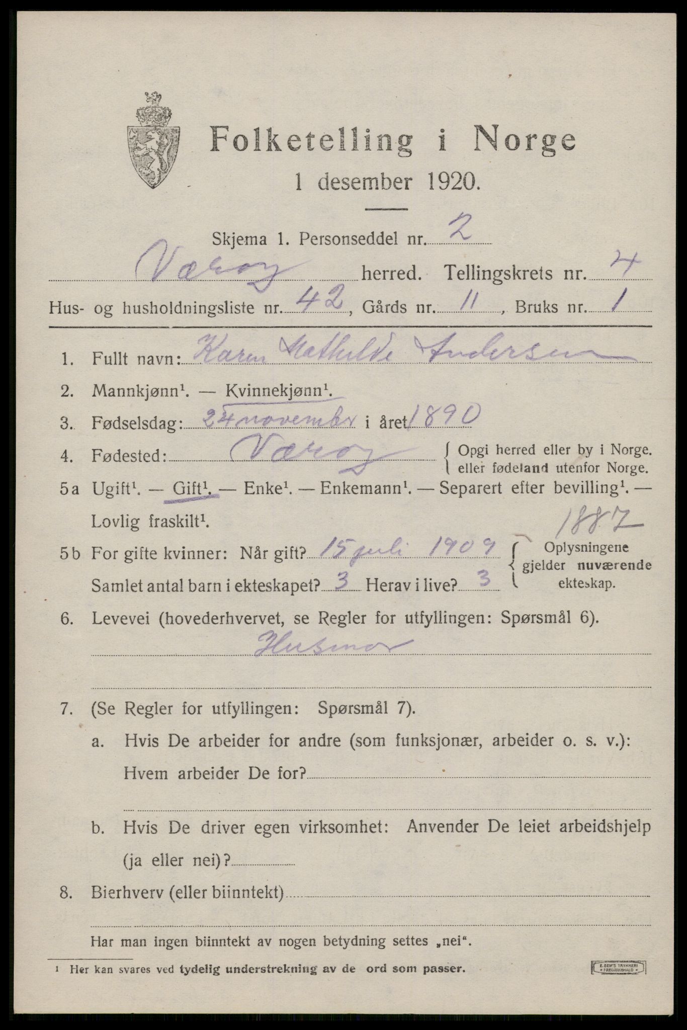 SAT, Folketelling 1920 for 1857 Værøy herred, 1920, s. 2881
