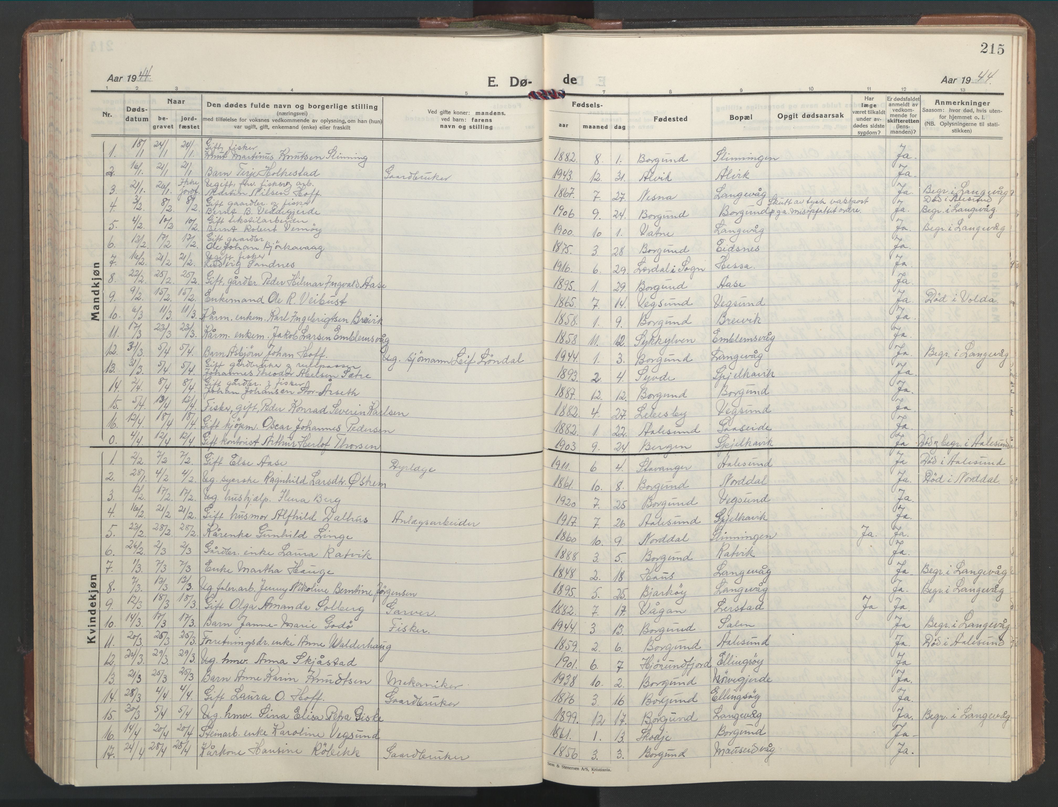 Ministerialprotokoller, klokkerbøker og fødselsregistre - Møre og Romsdal, SAT/A-1454/528/L0435: Klokkerbok nr. 528C16, 1923-1957, s. 215