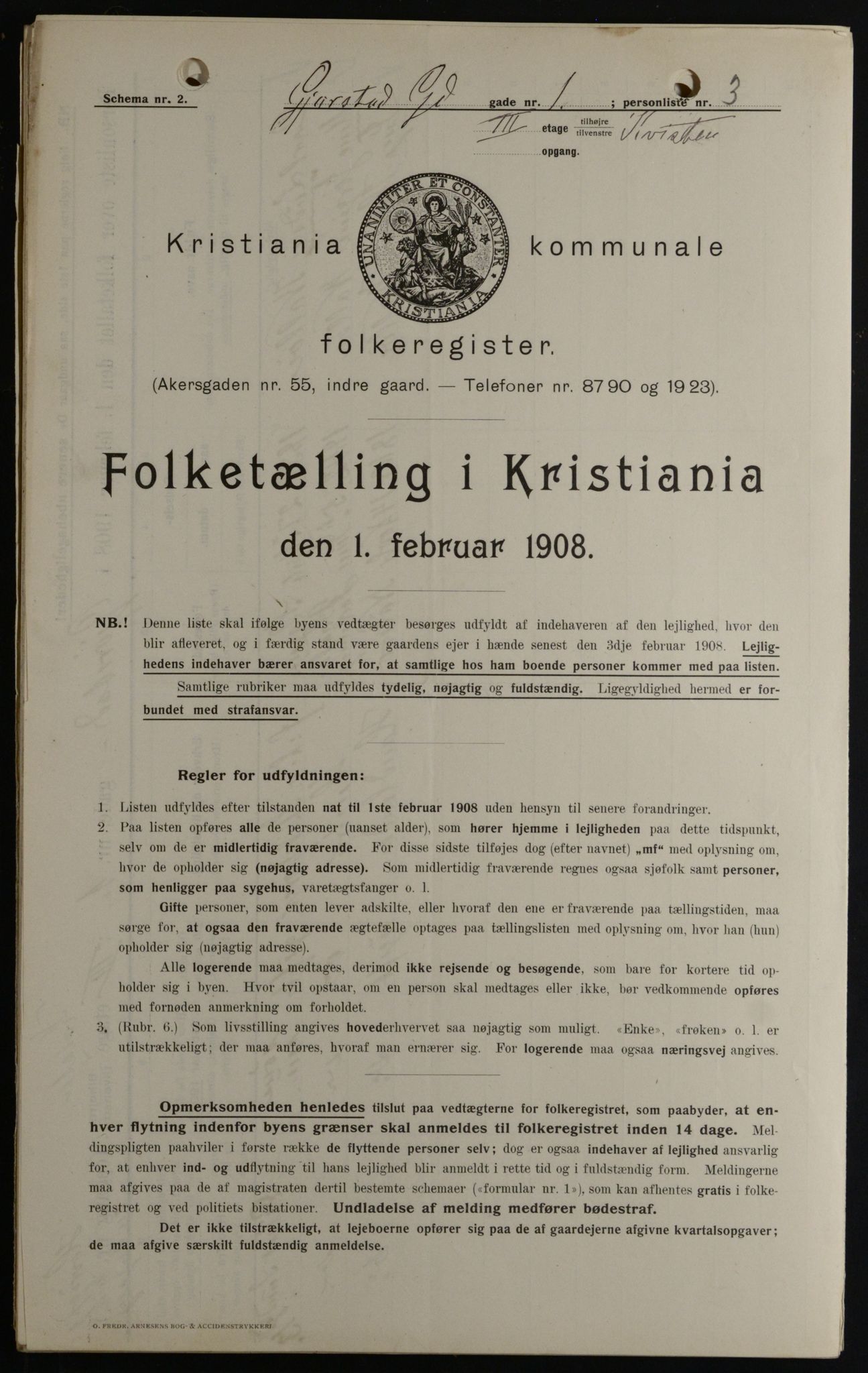 OBA, Kommunal folketelling 1.2.1908 for Kristiania kjøpstad, 1908, s. 26357