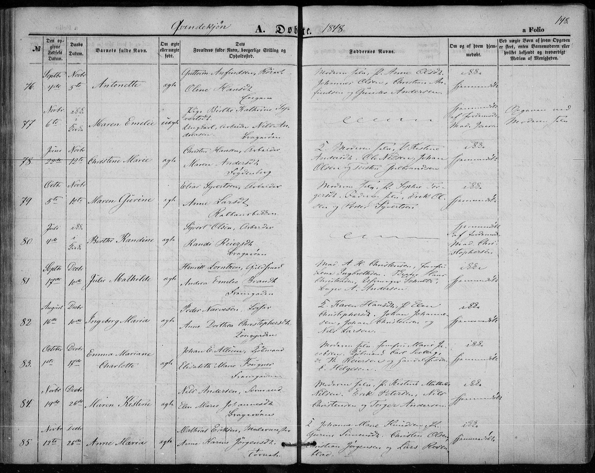 Bragernes kirkebøker, AV/SAKO-A-6/F/Fb/L0002: Ministerialbok nr. II 2, 1848-1859, s. 148