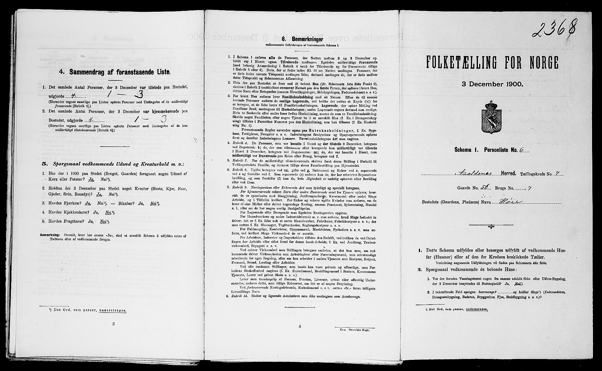 SAST, Folketelling 1900 for 1147 Avaldsnes herred, 1900, s. 1488