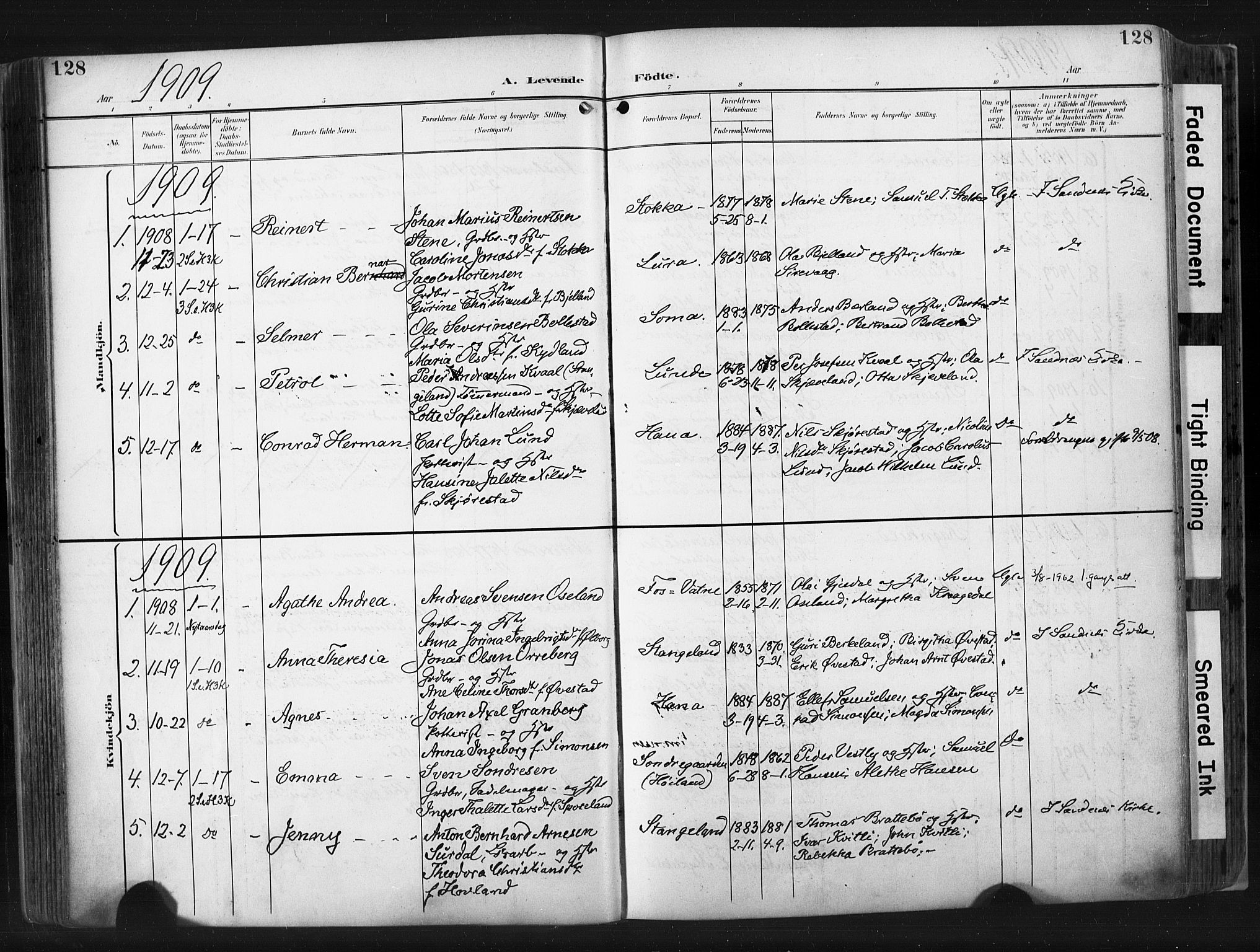 Høyland sokneprestkontor, AV/SAST-A-101799/001/30BA/L0015: Ministerialbok nr. A 14, 1899-1911, s. 128