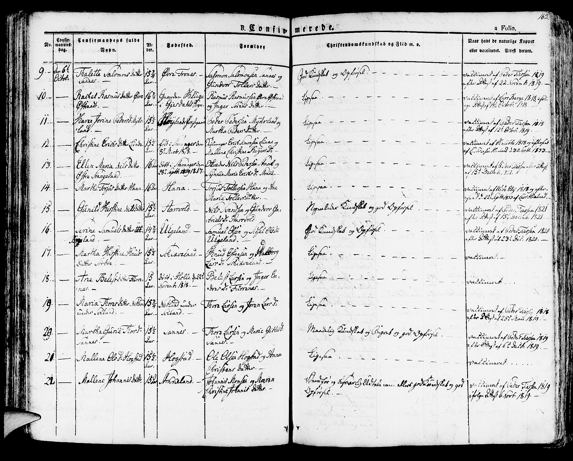 Høyland sokneprestkontor, AV/SAST-A-101799/001/30BA/L0007: Ministerialbok nr. A 7 /1, 1825-1841, s. 162