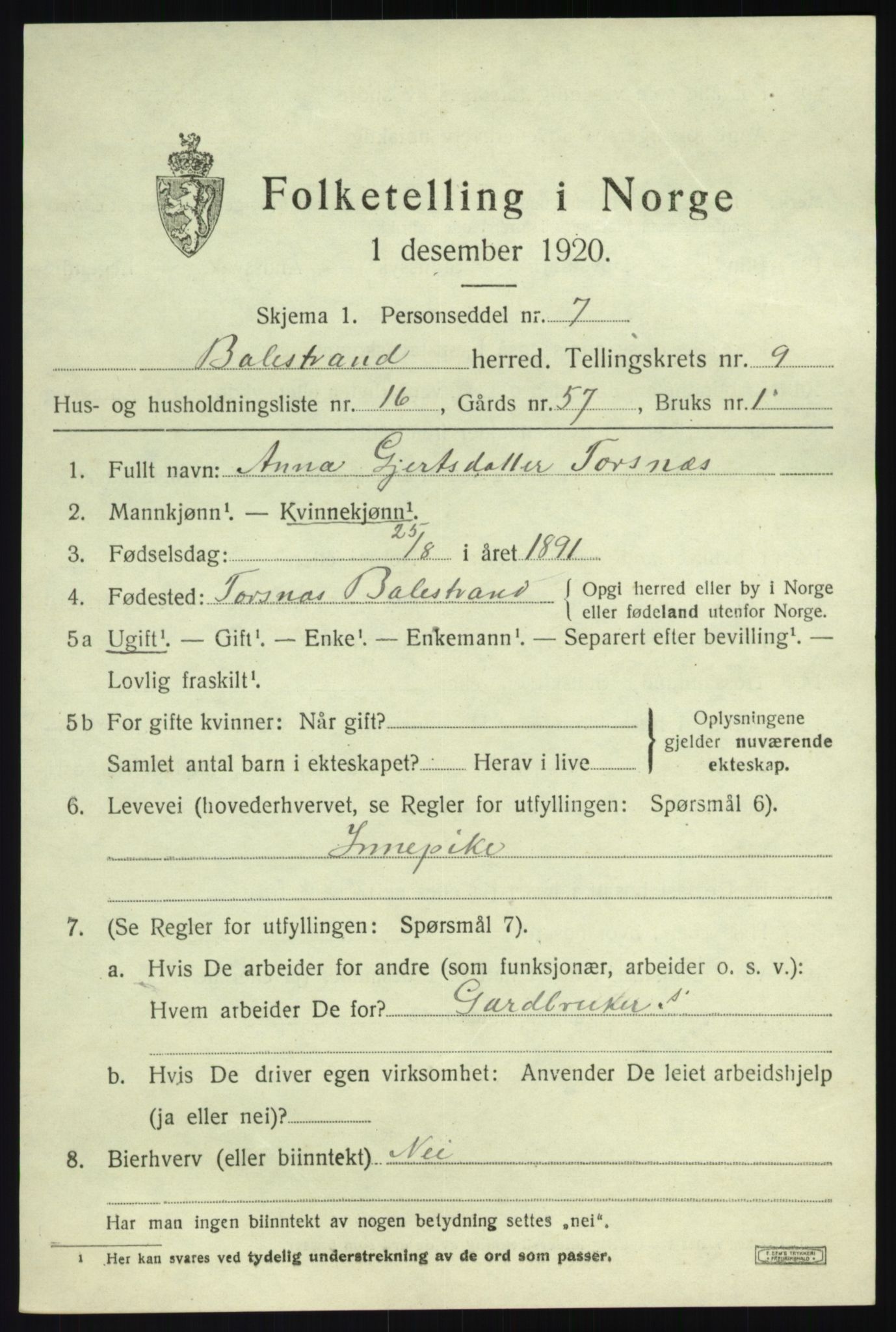 SAB, Folketelling 1920 for 1418 Balestrand herred, 1920, s. 4146