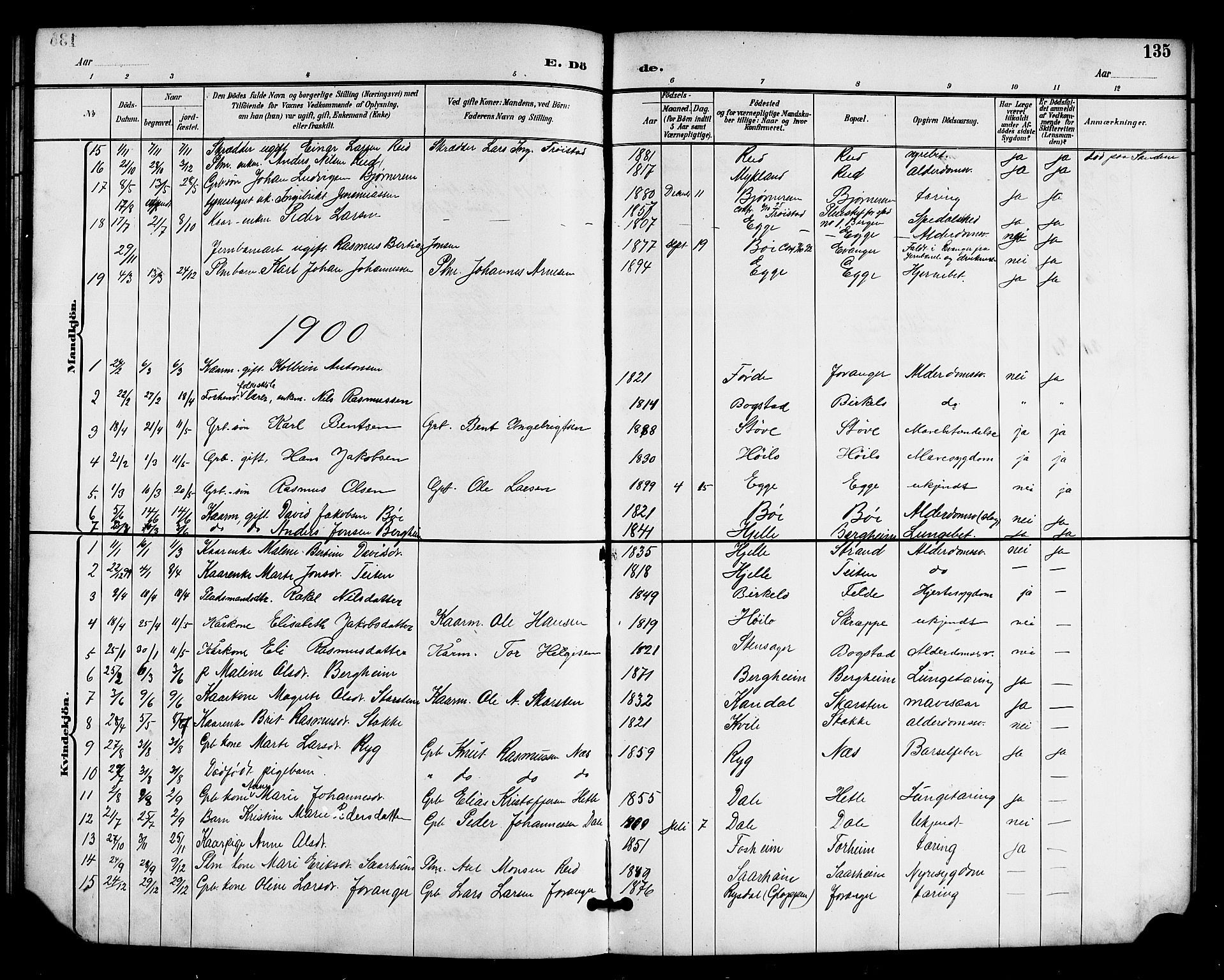 Gloppen sokneprestembete, AV/SAB-A-80101/H/Hab/Habc/L0002: Klokkerbok nr. C 2, 1896-1910, s. 135