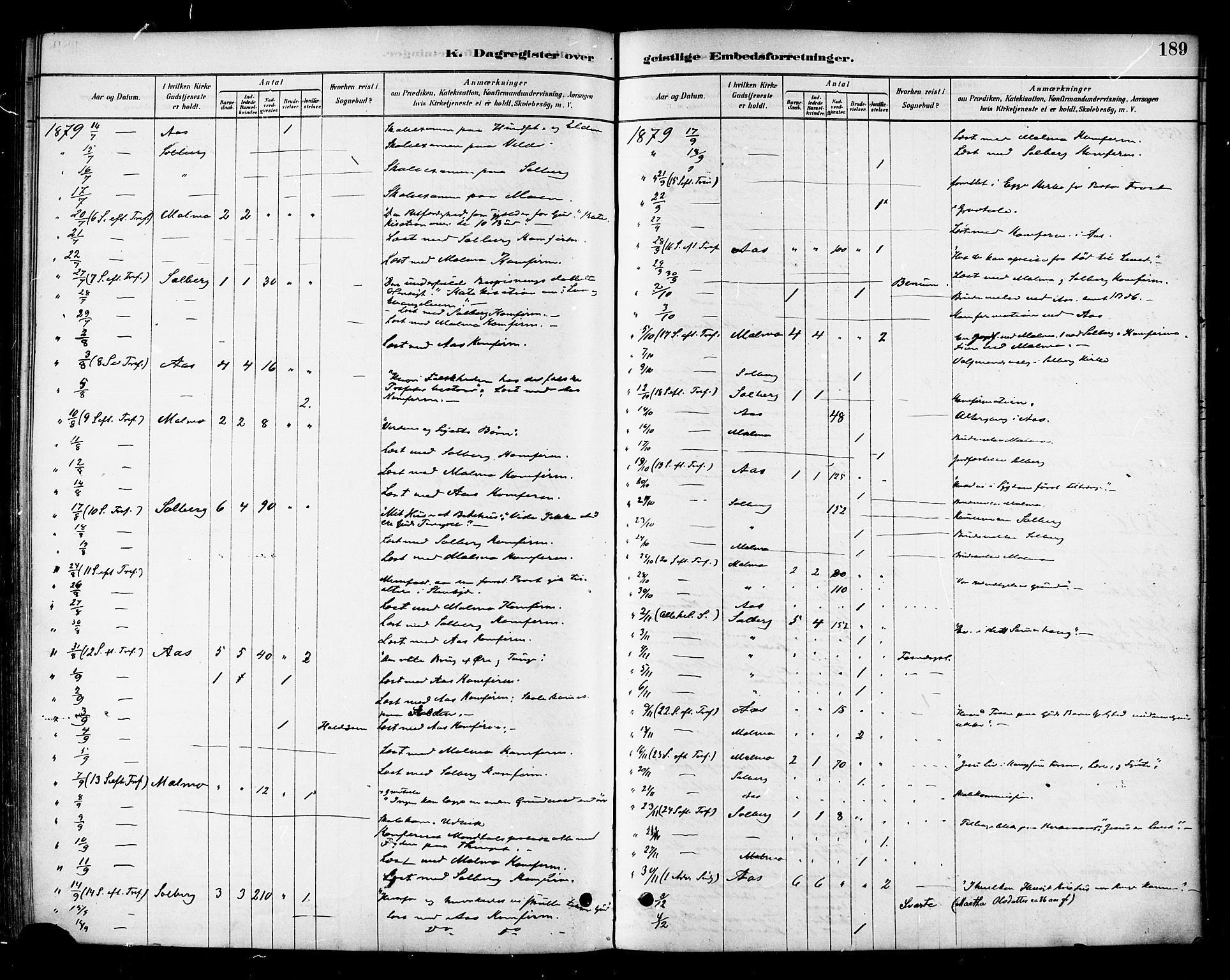 Ministerialprotokoller, klokkerbøker og fødselsregistre - Nord-Trøndelag, AV/SAT-A-1458/741/L0395: Ministerialbok nr. 741A09, 1878-1888, s. 189