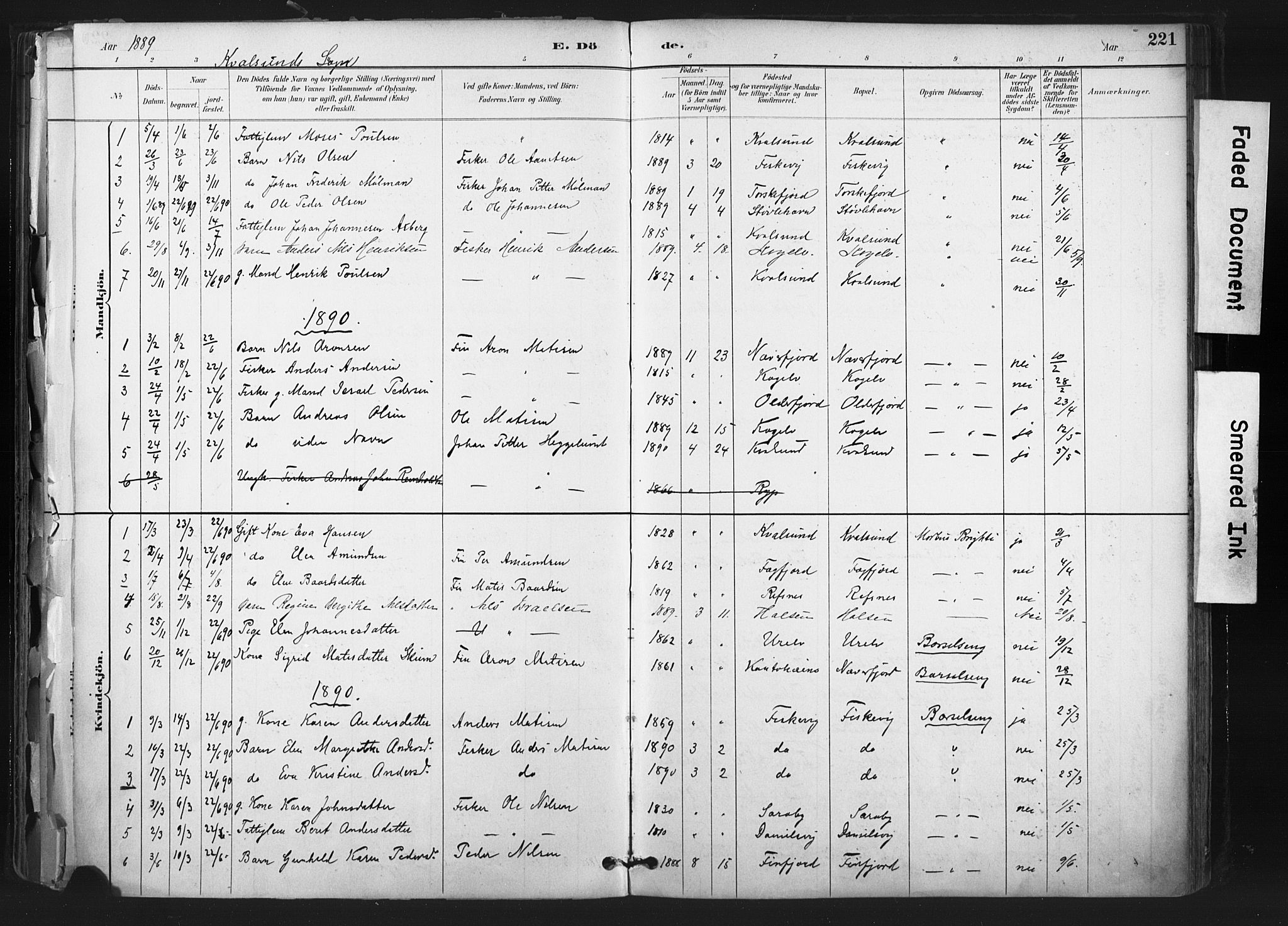 Hammerfest sokneprestkontor, AV/SATØ-S-1347/H/Ha/L0011.kirke: Ministerialbok nr. 11 /2, 1885-1897, s. 221