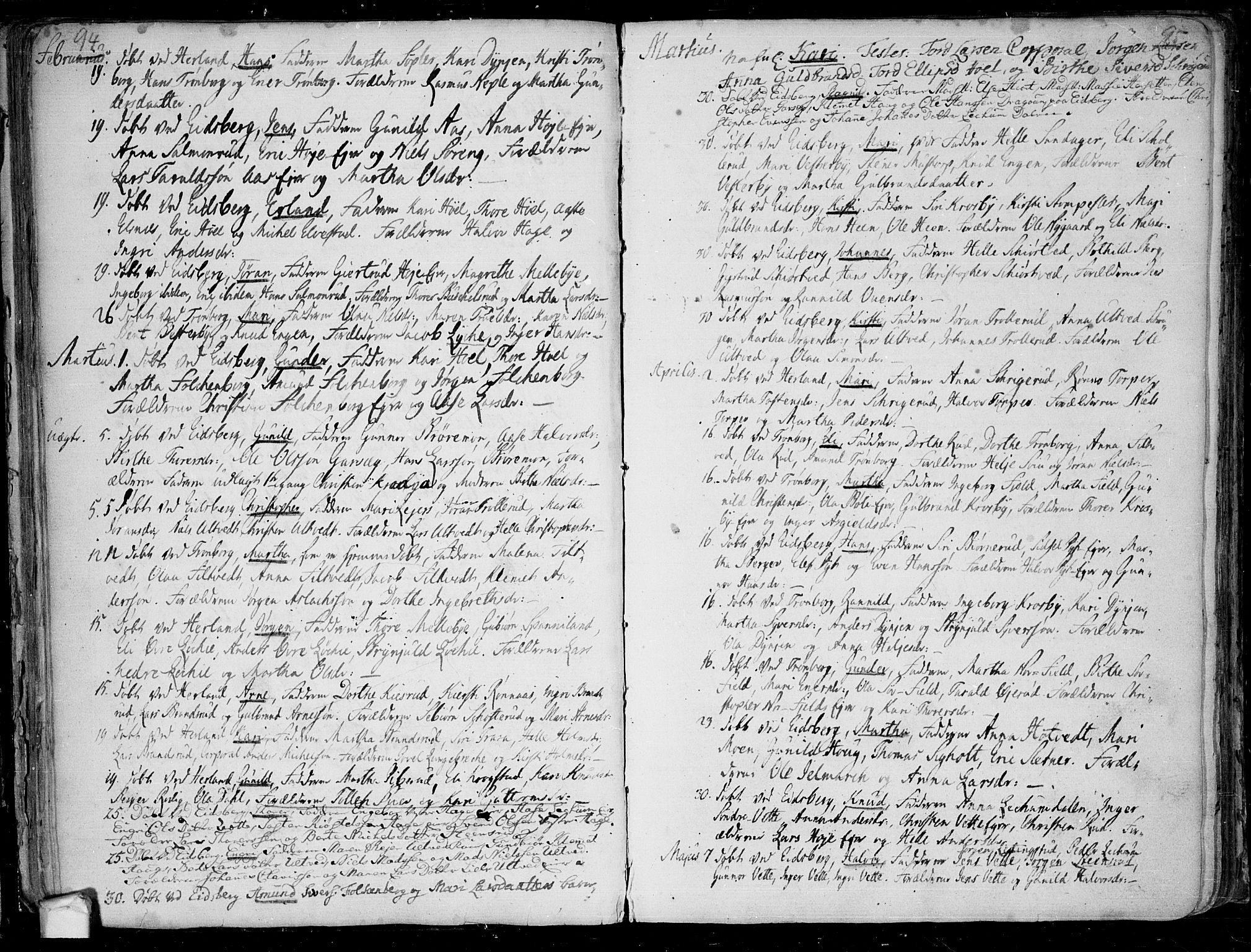 Eidsberg prestekontor Kirkebøker, AV/SAO-A-10905/F/Fa/L0003: Ministerialbok nr.  I 3, 1742-1758, s. 94-95