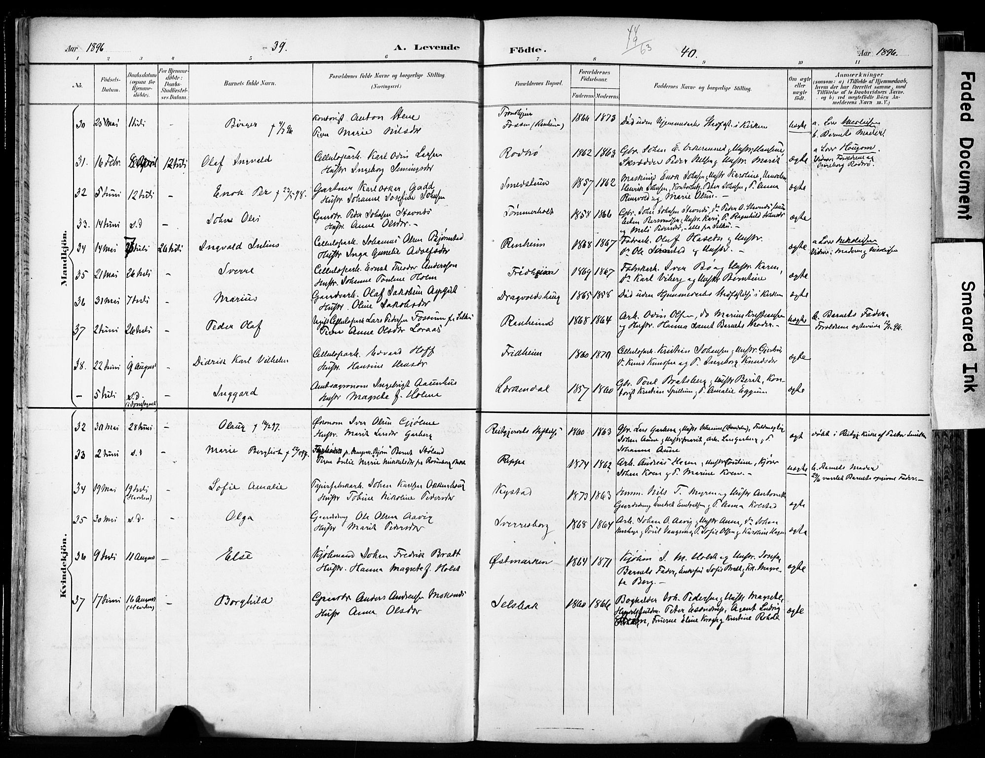 Ministerialprotokoller, klokkerbøker og fødselsregistre - Sør-Trøndelag, SAT/A-1456/606/L0301: Ministerialbok nr. 606A16, 1894-1907, s. 39-40
