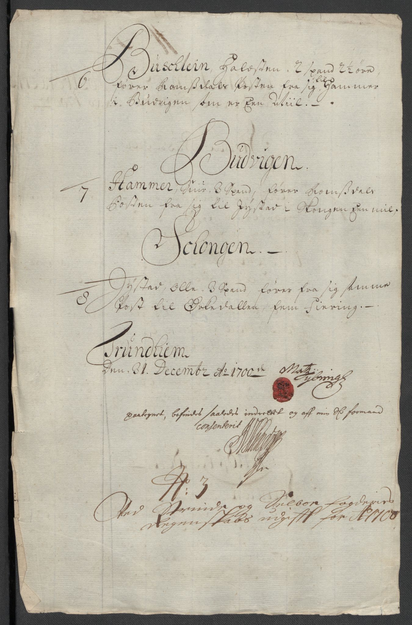 Rentekammeret inntil 1814, Reviderte regnskaper, Fogderegnskap, AV/RA-EA-4092/R61/L4107: Fogderegnskap Strinda og Selbu, 1698-1700, s. 423