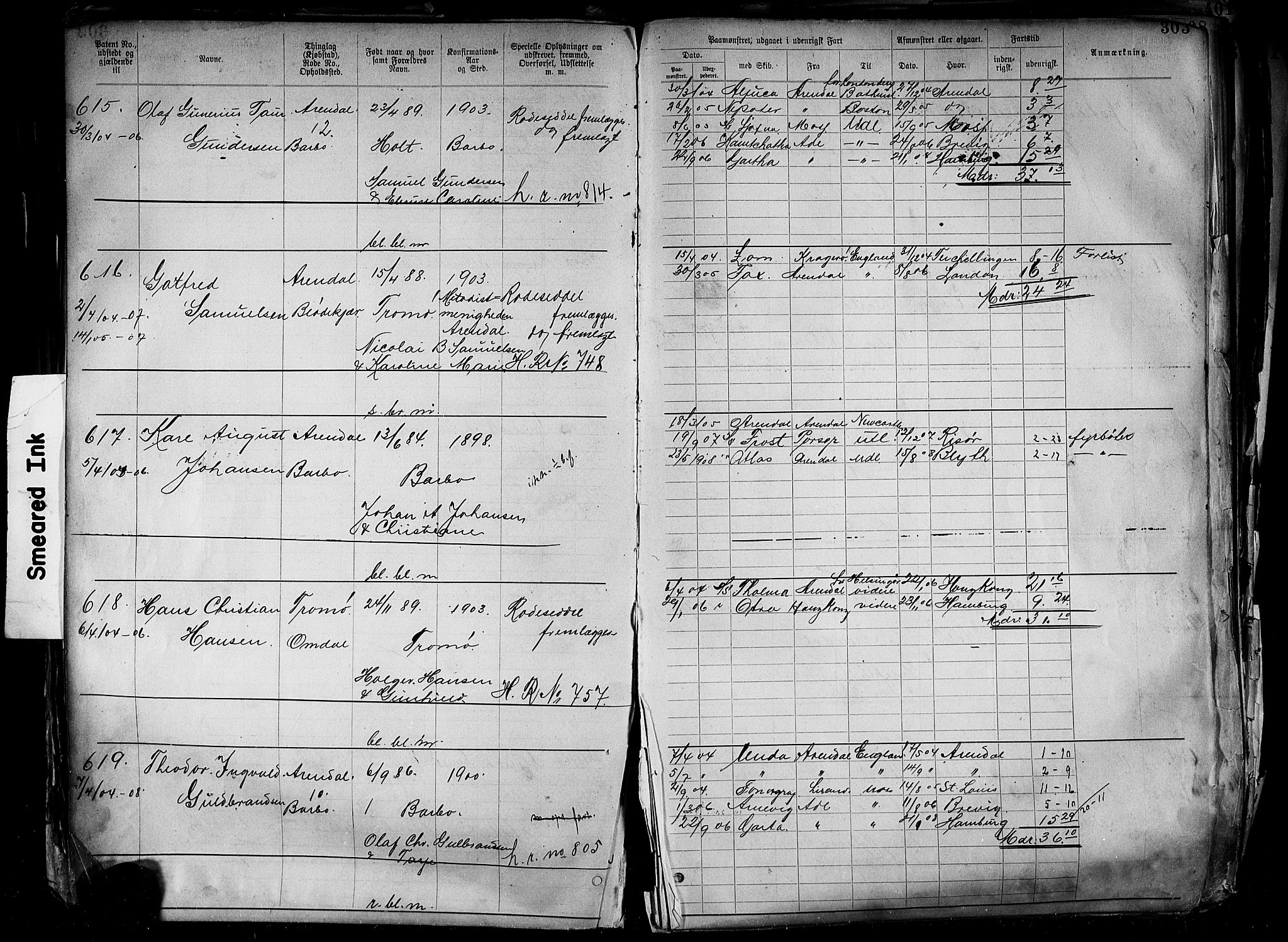 Arendal mønstringskrets, SAK/2031-0012/F/Fa/L0004: Annotasjonsrulle nr 3828-4715 og nr 1-1296, S-4, 1892-1918, s. 313