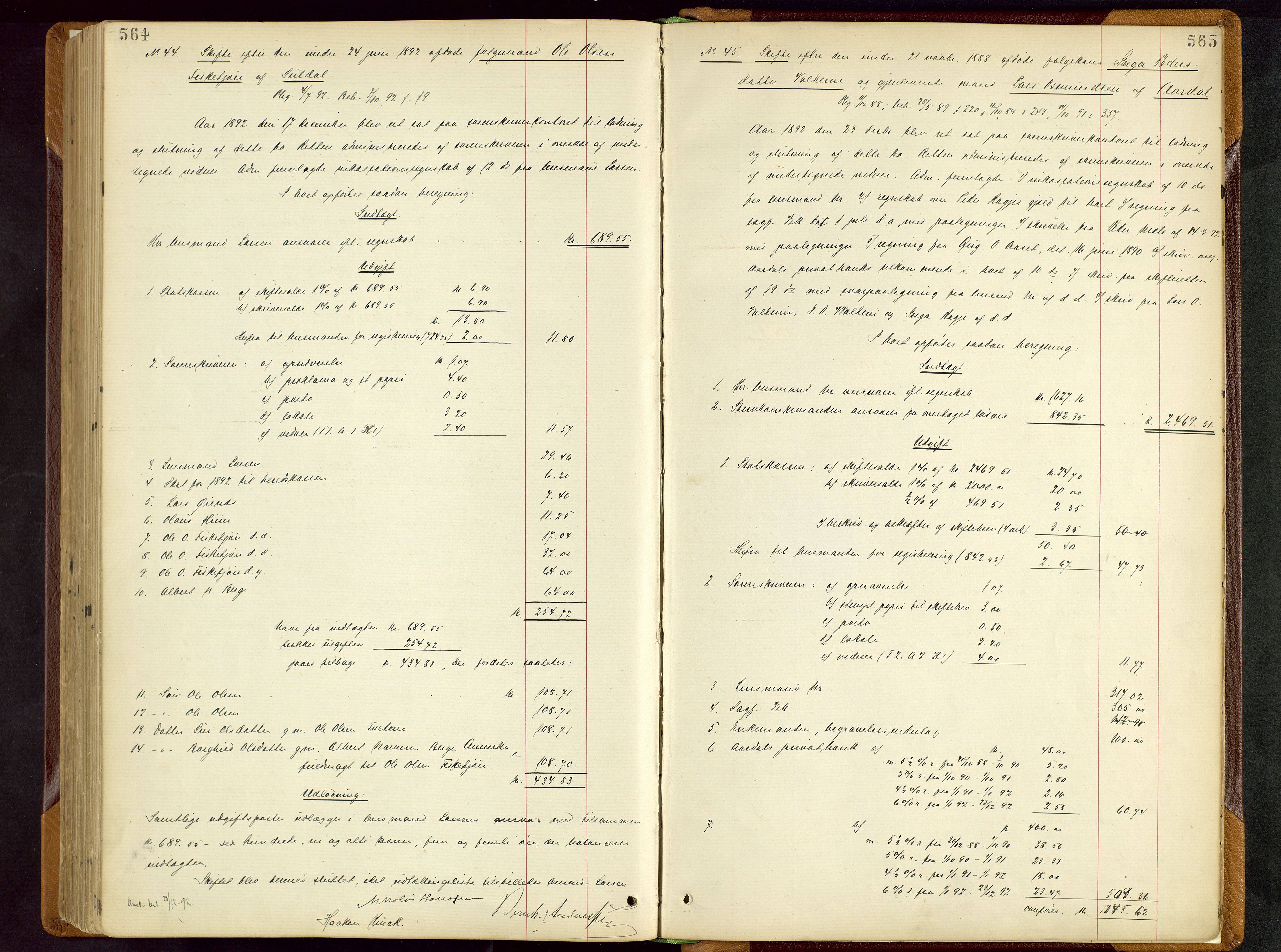 Ryfylke tingrett, AV/SAST-A-100055/001/IV/IVD/L0028: Skifteprotokoll, register i protokollen, 1885-1893, s. 564-565