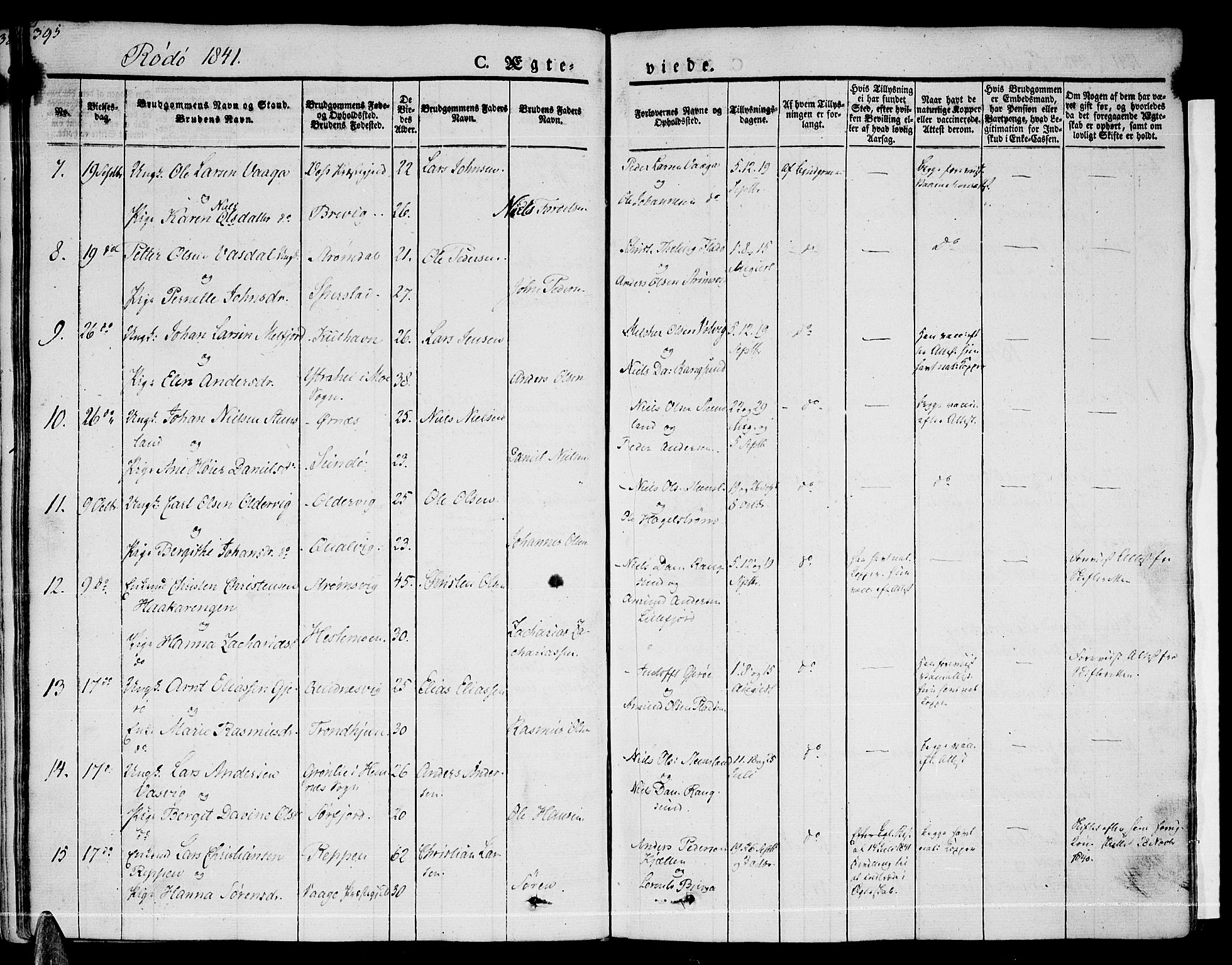 Ministerialprotokoller, klokkerbøker og fødselsregistre - Nordland, AV/SAT-A-1459/841/L0600: Ministerialbok nr. 841A07 /1, 1825-1844, s. 395