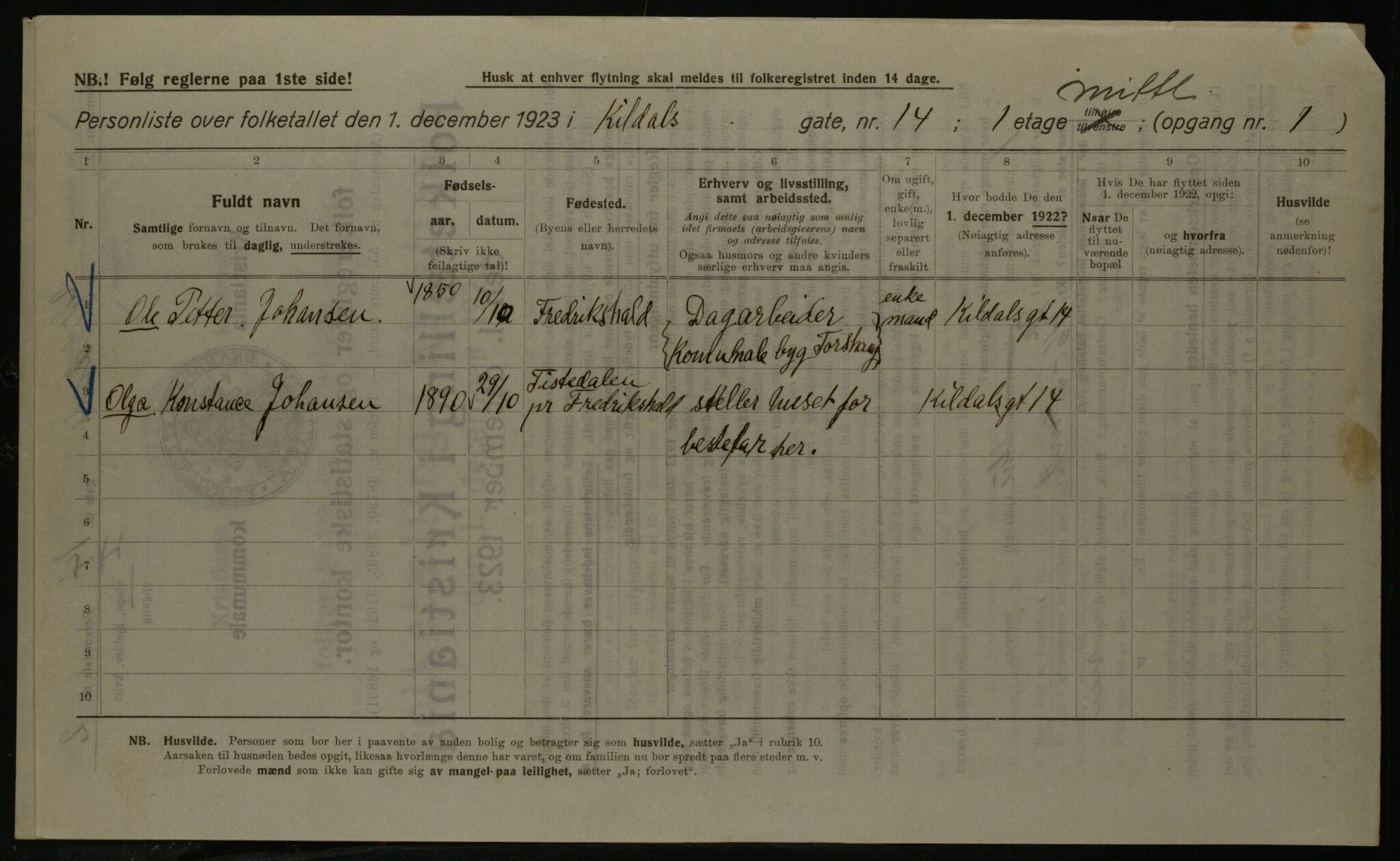 OBA, Kommunal folketelling 1.12.1923 for Kristiania, 1923, s. 83655