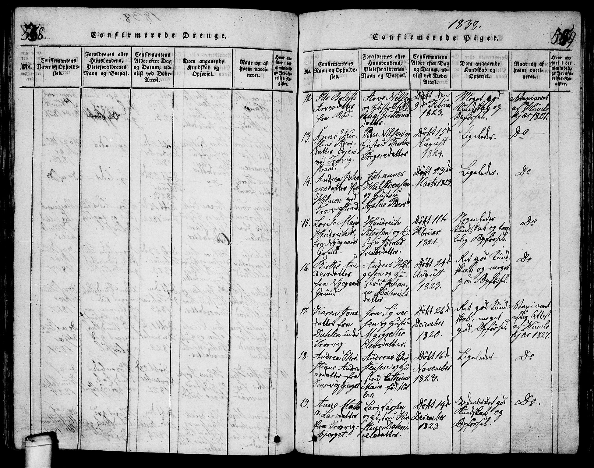 Glemmen prestekontor Kirkebøker, AV/SAO-A-10908/G/Ga/L0001: Klokkerbok nr. 1, 1816-1838, s. 558-559