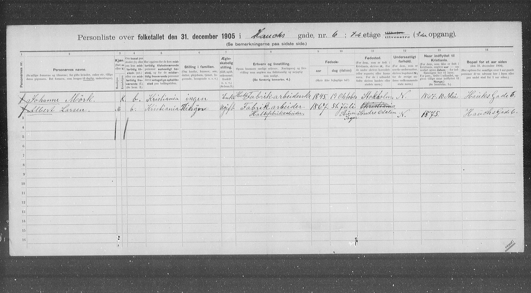OBA, Kommunal folketelling 31.12.1905 for Kristiania kjøpstad, 1905, s. 18280