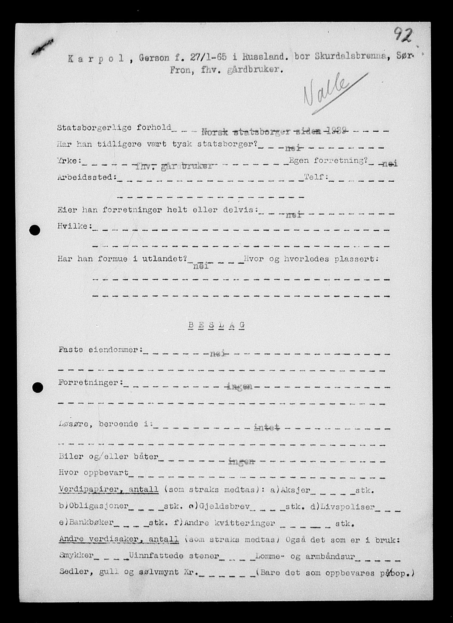 Justisdepartementet, Tilbakeføringskontoret for inndratte formuer, AV/RA-S-1564/H/Hc/Hcc/L0949: --, 1945-1947, s. 802